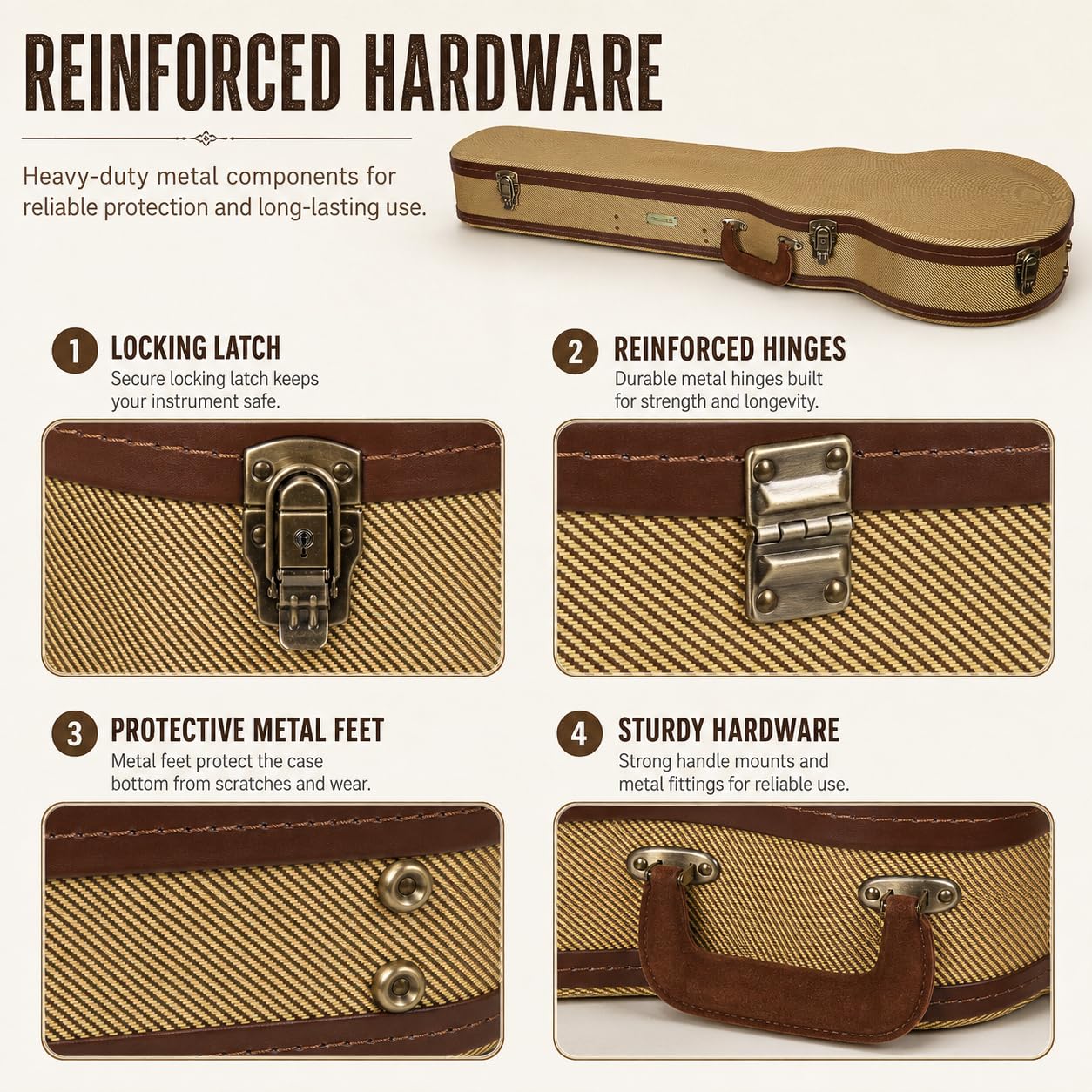 Crossrock Master Series 000 12-Fret Acoustic Guitar Case | Classic Tweed Exterior, Re-Engineered Wooden Shell, Leather Handle & Deep Red Velvet Interior(CRW720-00012FT)
