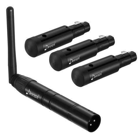 Donner Wireless DMX512 DJ 2.4G DMX Wireless Controller 3 Receivers with Built-in Battery & Light Dome & 1 Transmitter Stage Lighting Control for LED Stage Disco Party Bar Lighting 4pcs Black