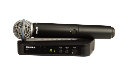 Shure BLX24/B58 Handheld Audio System H11 Band (572–596 MHz) – BLX4 Receiver, BLX2/B58 Handheld Transmitter with Beta 58A Supercardioid Capsule, Up to 14 Hr Battery, 300 ft Range