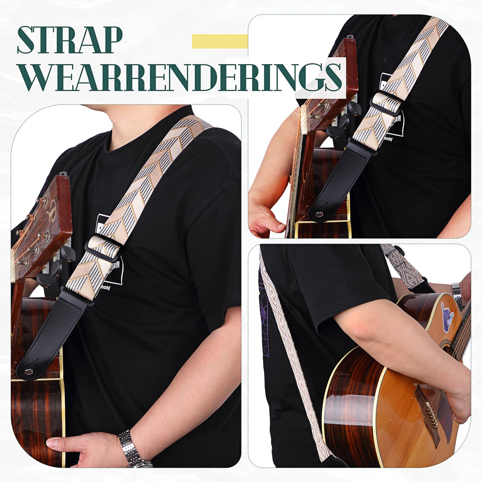 Fiada 4 Pcs Guitar Straps Electric Bass Acoustic Cotton Guitar Straps Adjustable for Musical Instrument Gift(Earth Color,Geometric Style)