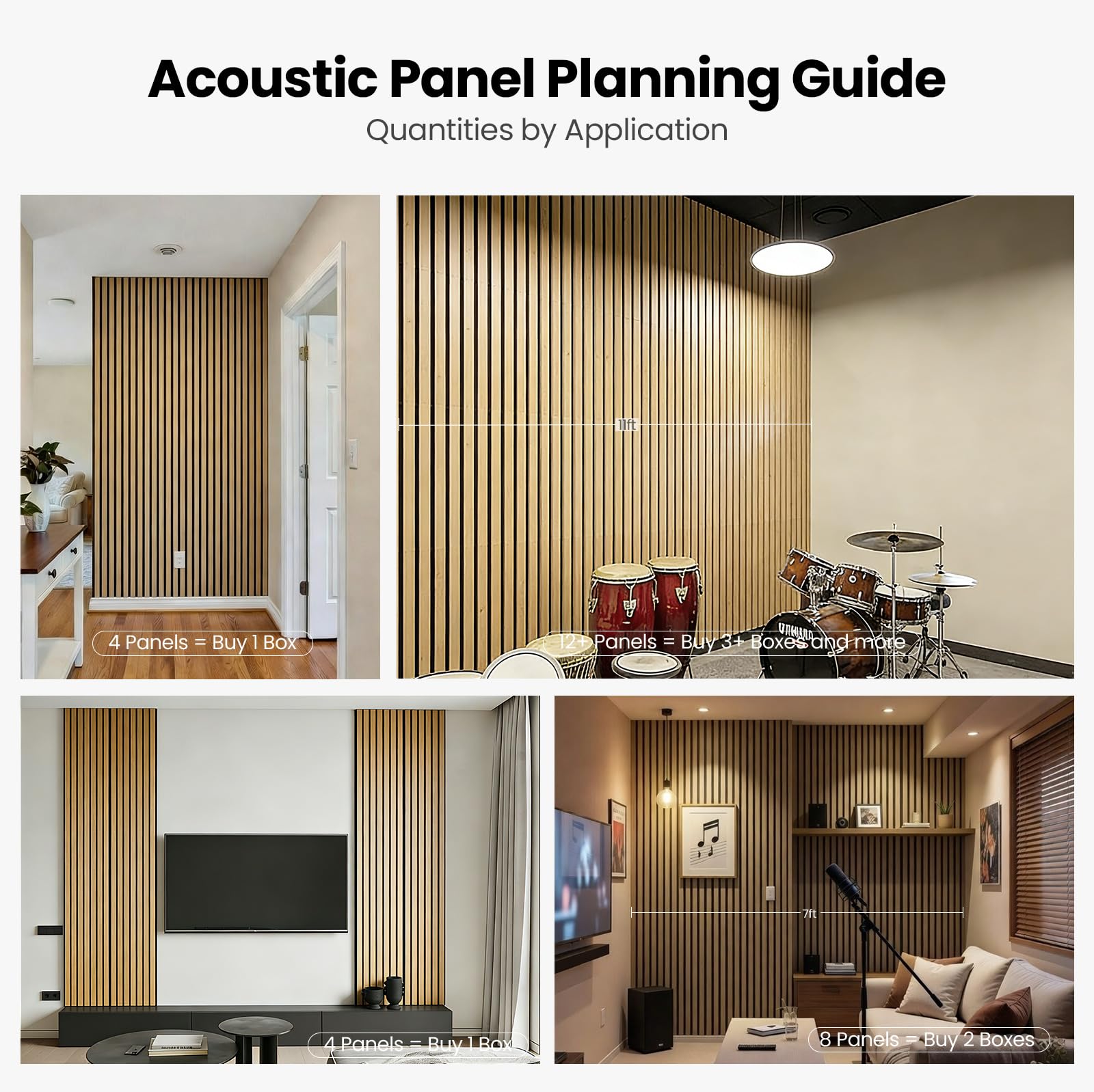 Wood Slat Wall Panels – 4 Pack 93.7″ × 11″ – Acoustic Panels Noise Reduction for Home Office Studio, 3D Fluted Sound Dampening Absorbing Panels, Oak