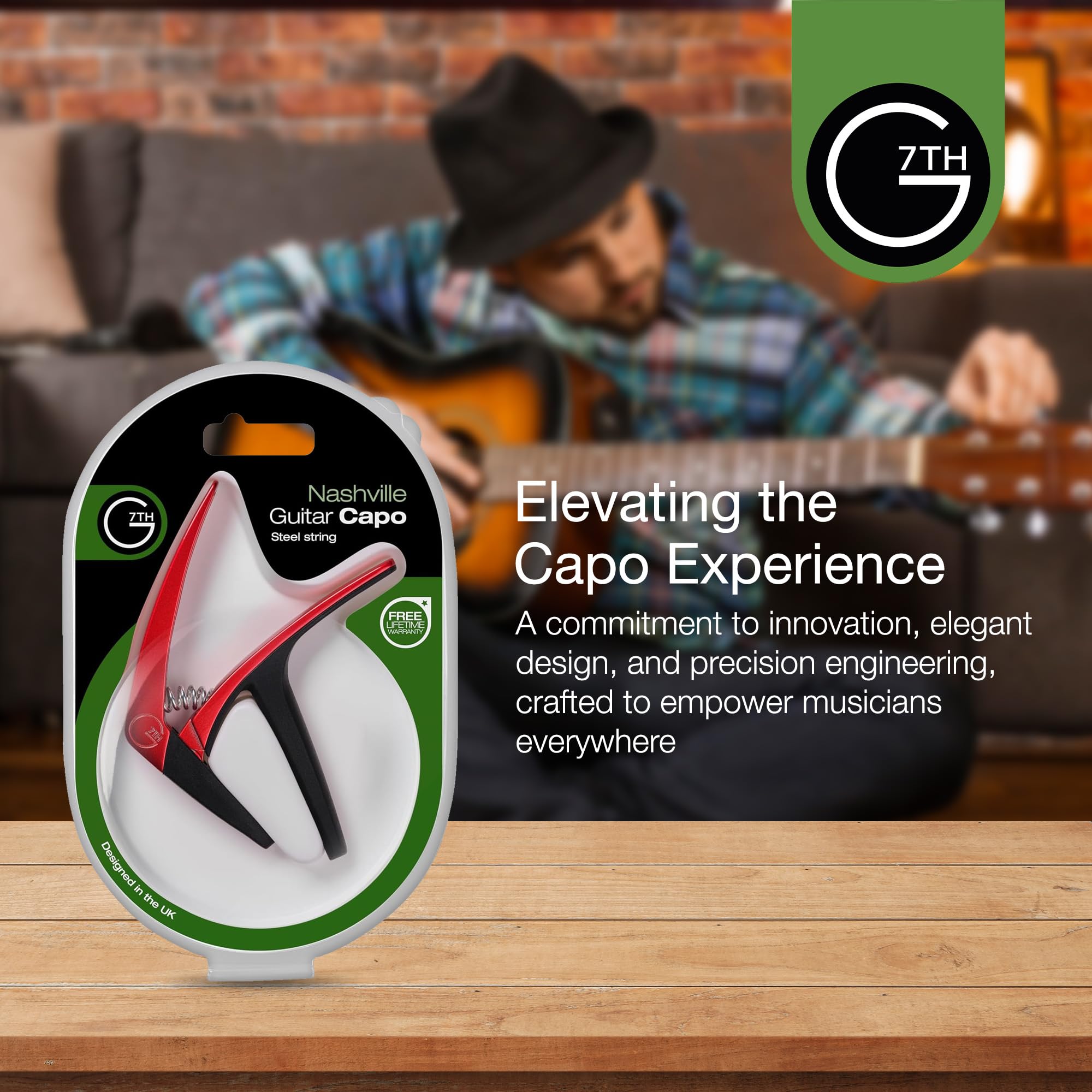 G7th Nashville 6 String Red Guitar Capo – Lightweight and Low Profile with Protective Silicone Pads – The Perfect Capo for Acoustic and Electric Guitar – UK Designed
