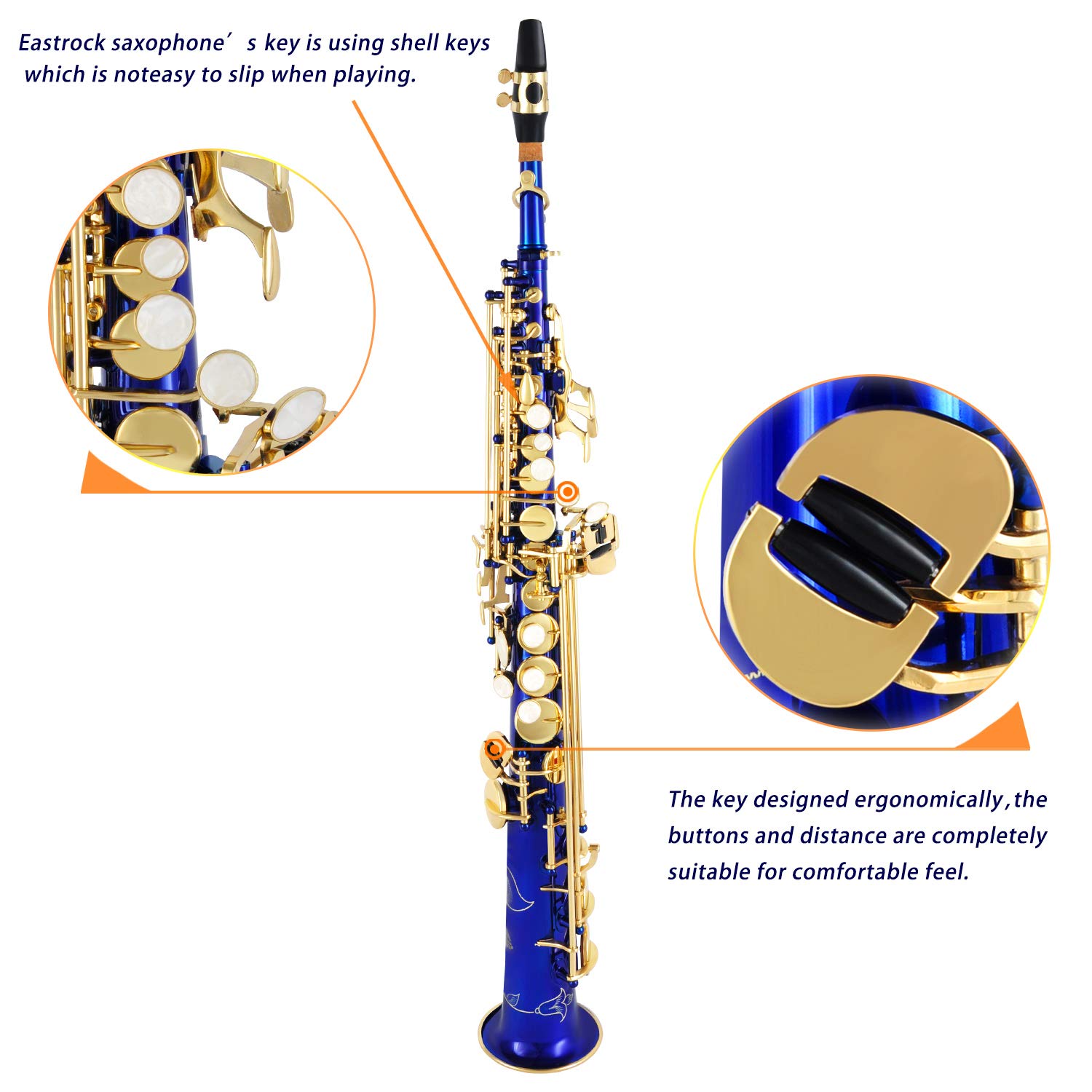 EASTROCK Bb Straight Soprano Saxophone Blue for Beginners Students