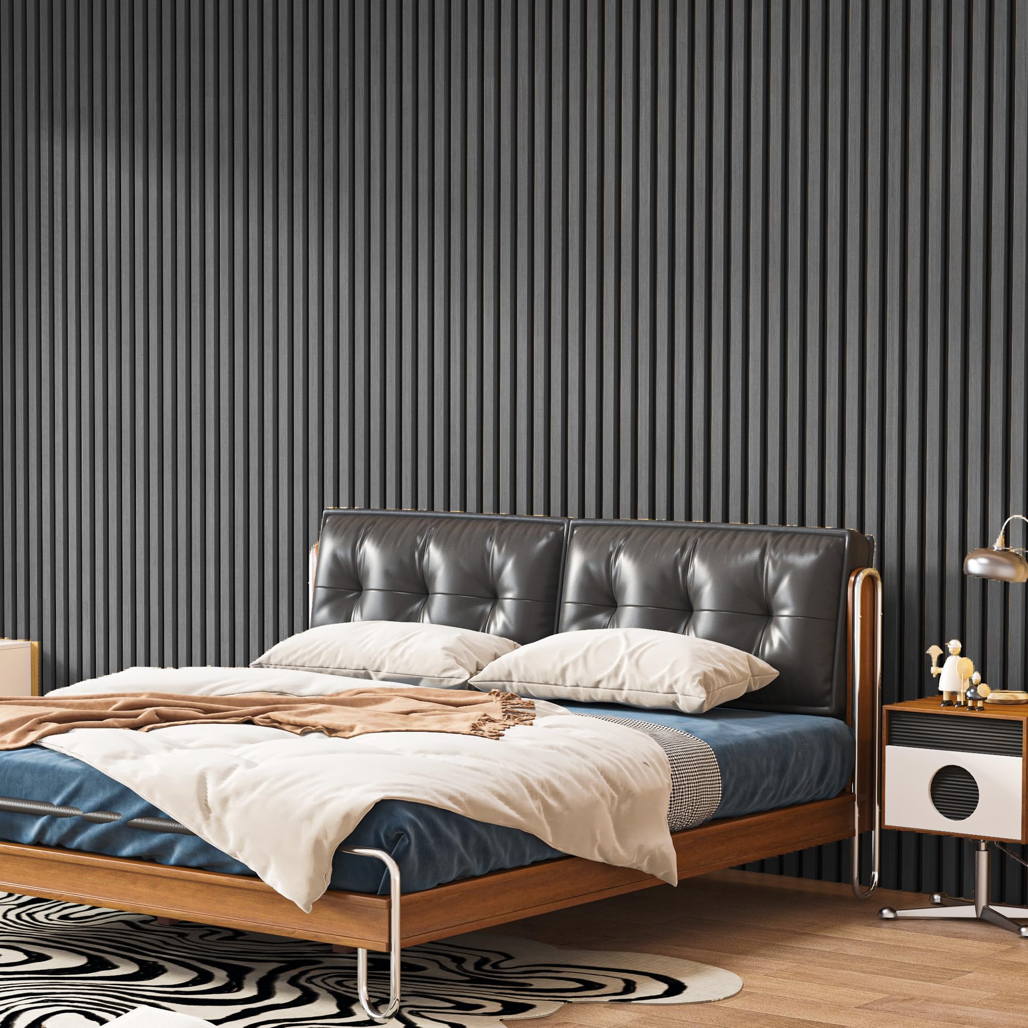 Art3d Acoustic Wood Slat Panels 94.5″x24″, 2-Pack, 31sq.ft, Matte Black