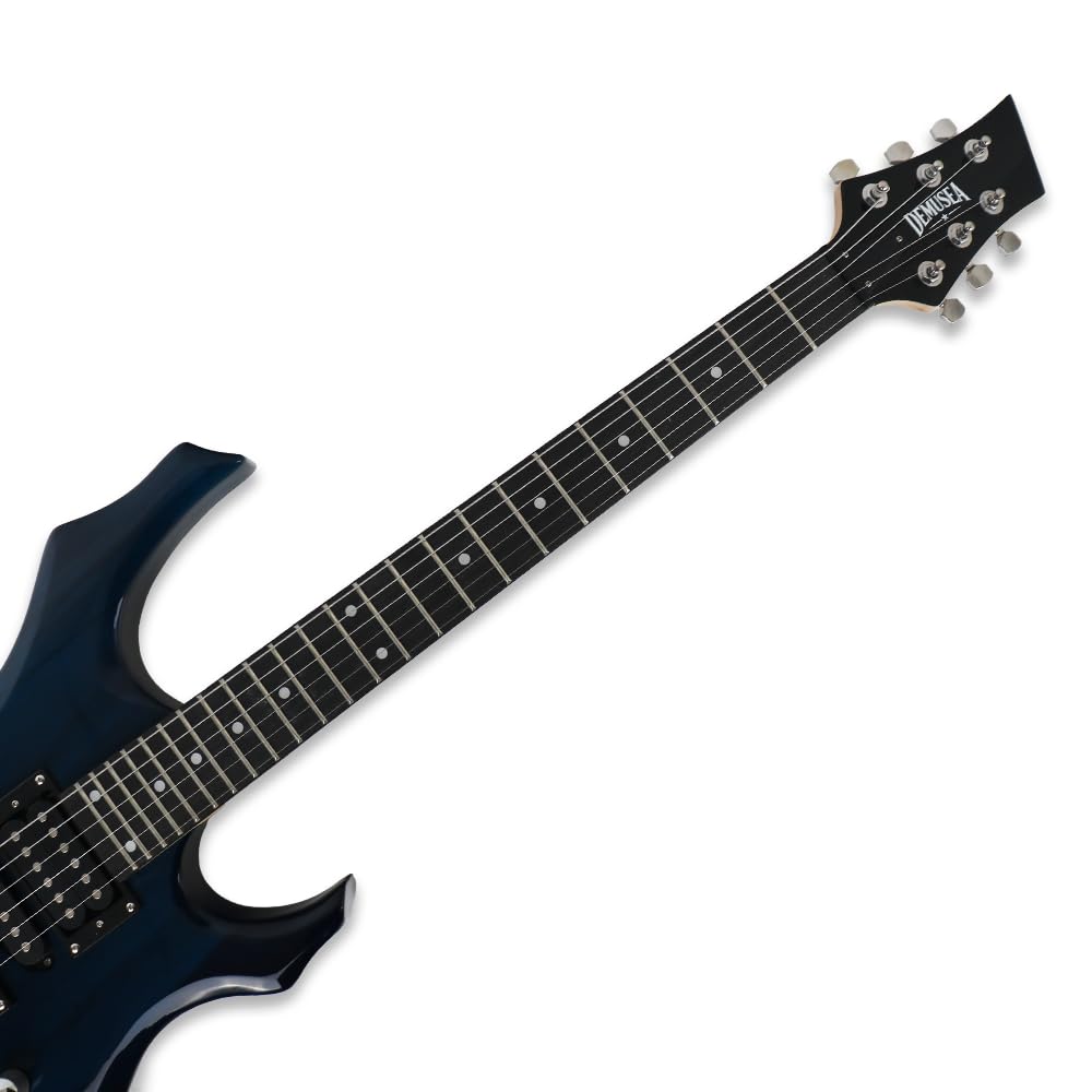 Demusea Full Size 39 Inch Electric Guitar Kit With Standard 20W Amplifier Bundle Solid Body Maple Neck Trans Blue Color 25.5 Scale length HSH Pickup Single Tremolo 24Fret All-in-One Starter Kit Choice