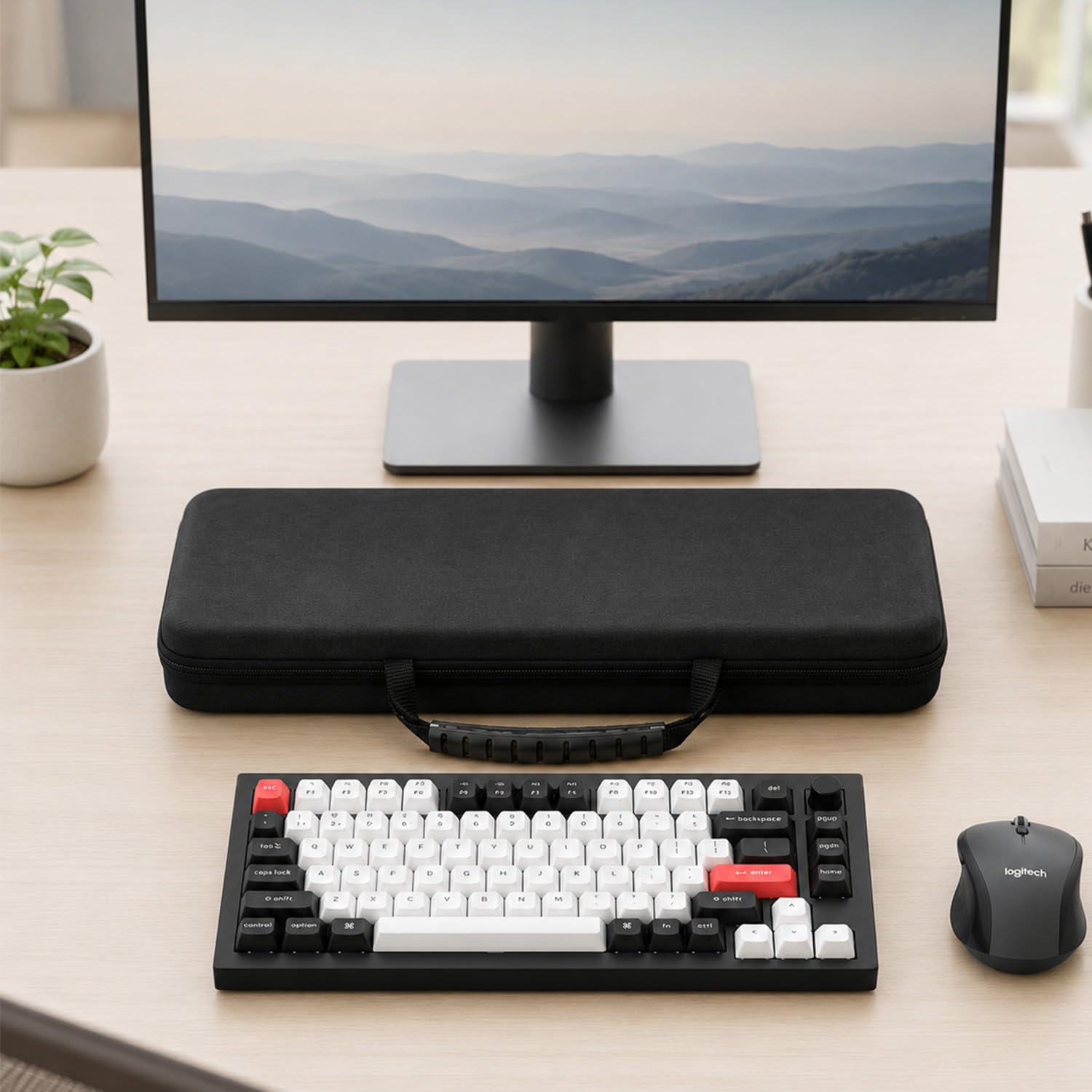 84-Key Keyboard Case, 75% Gaming Hard Shell Travel Carrying Bag for AULA F75 Pro/ F75, Kisnt KN85, Keychron K2, Redragon K673 PRO, Keyboard and Mouse Combo Case