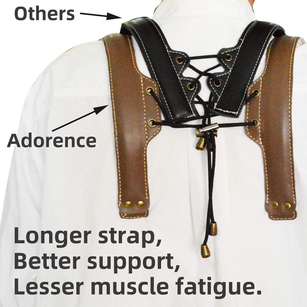 adorence Saxophone Shoulder Strap – Handmade Leather Saxophone Harness Strap, No Neck Stress, Lengthened for Tenor/Baritone/Alto – Red