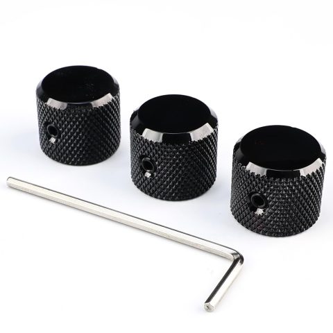 OVSAL 3Pcs Aluminum Alloy Electric Bass Guitar Knobs Speed Control 6.1mm（15/64″） Potentiometer Shaft Dome Metal Volume Tone Knobs for Electric Bass Guitar Replacement Parts (Black)