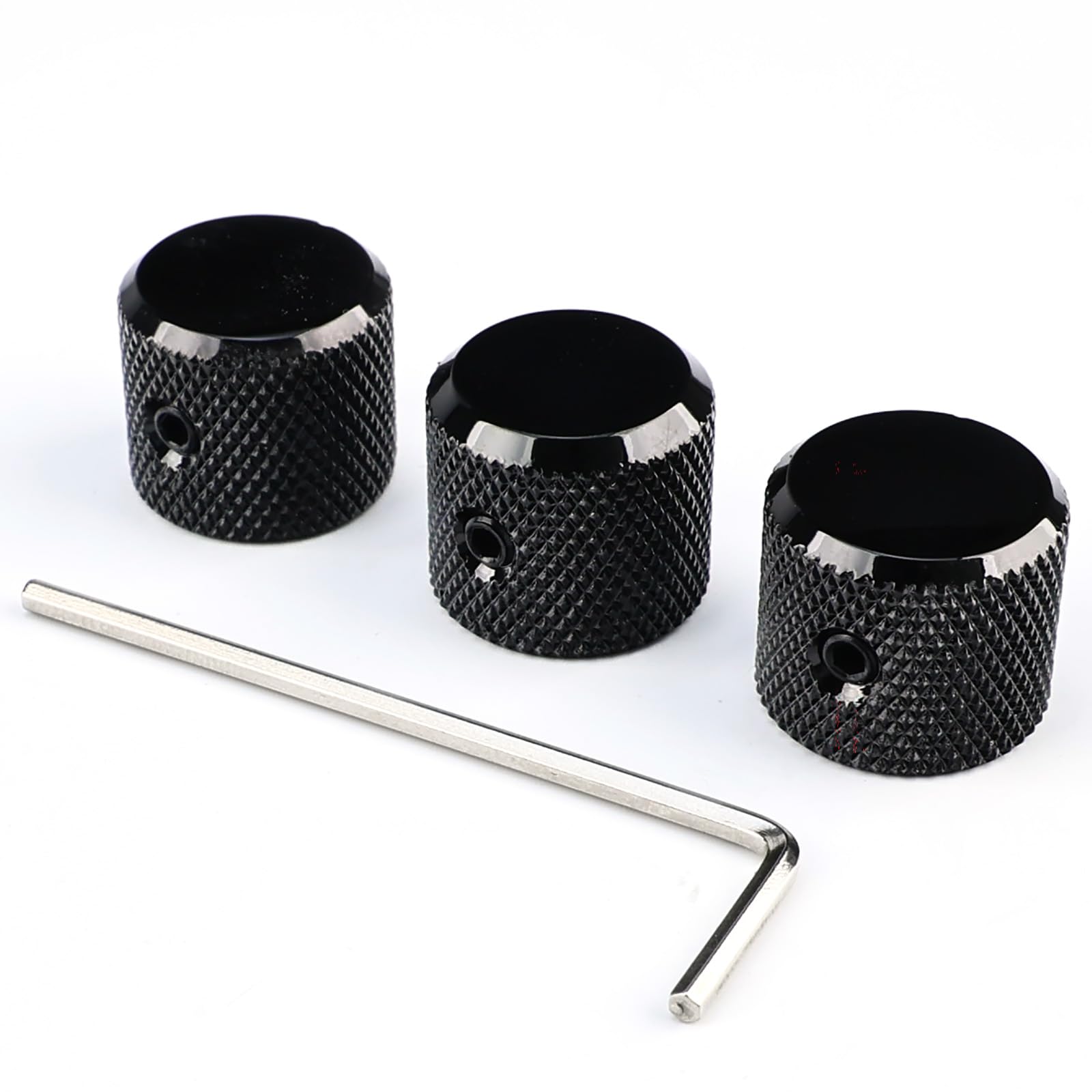OVSAL 3Pcs Aluminum Alloy Electric Bass Guitar Knobs Speed Control 6.1mm(15/64″) Potentiometer Shaft Dome Metal Volume Tone Knobs for Electric Bass Guitar Replacement Parts (Black)