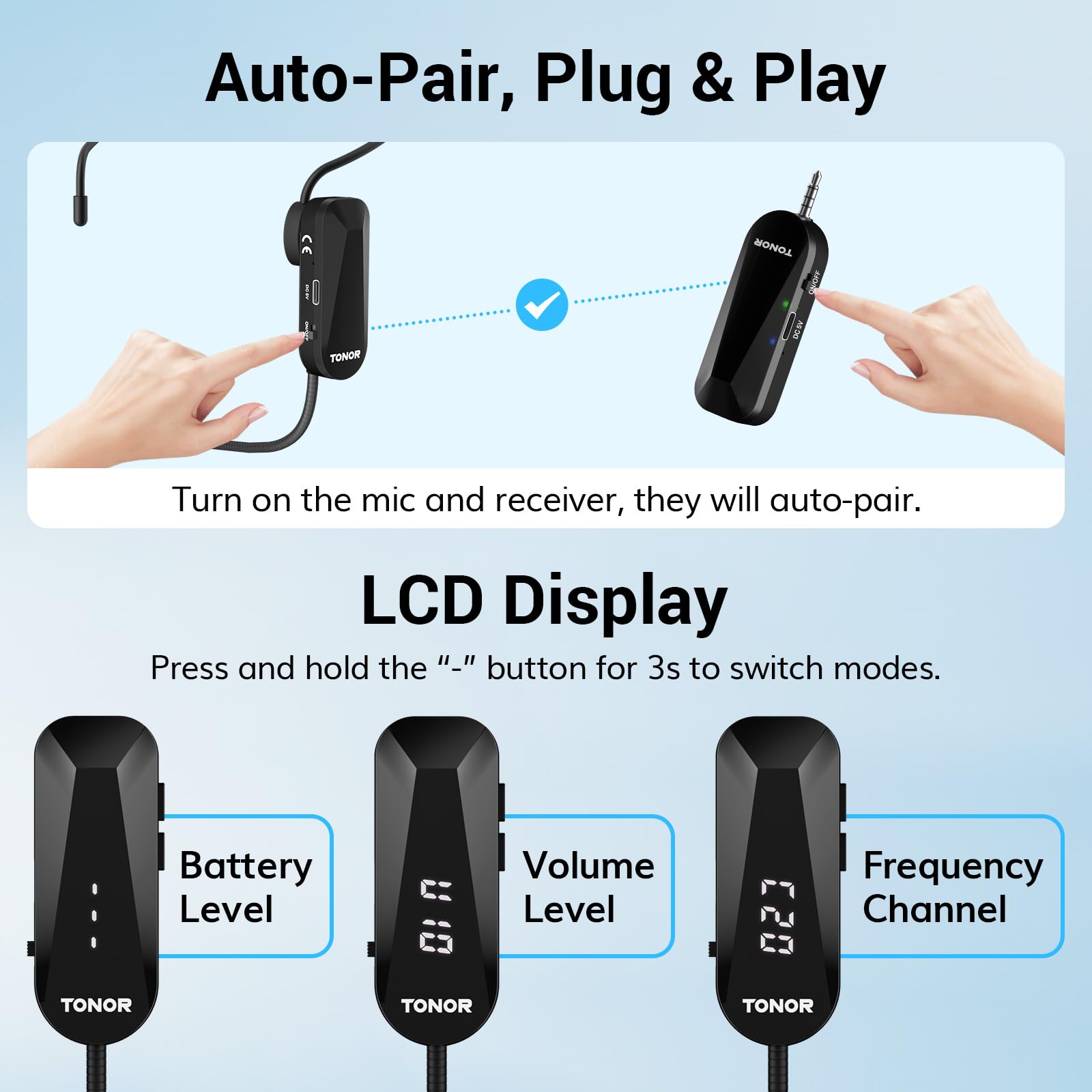 TONOR Wireless Headset Microphone, 2 in 1 UHF Over-Ear Microfono System