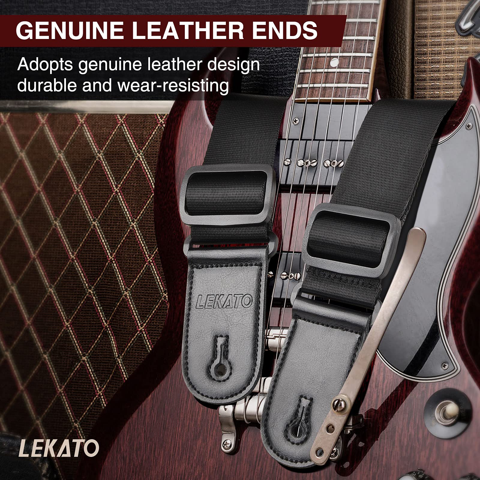 LEKATO Bass Guitar Strap 3.3″ Wide Padded Guitar Strap for Electric Guitar