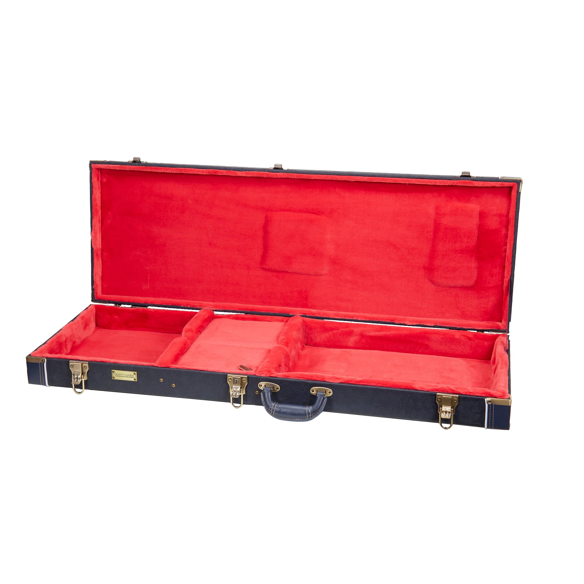 Crossrock Relief Series Electric Guitar Case for Strat & Tele | Carved Ocean Blue Finish, Deep Scarlett Velvet Interior, Lock (CRW630EOB)