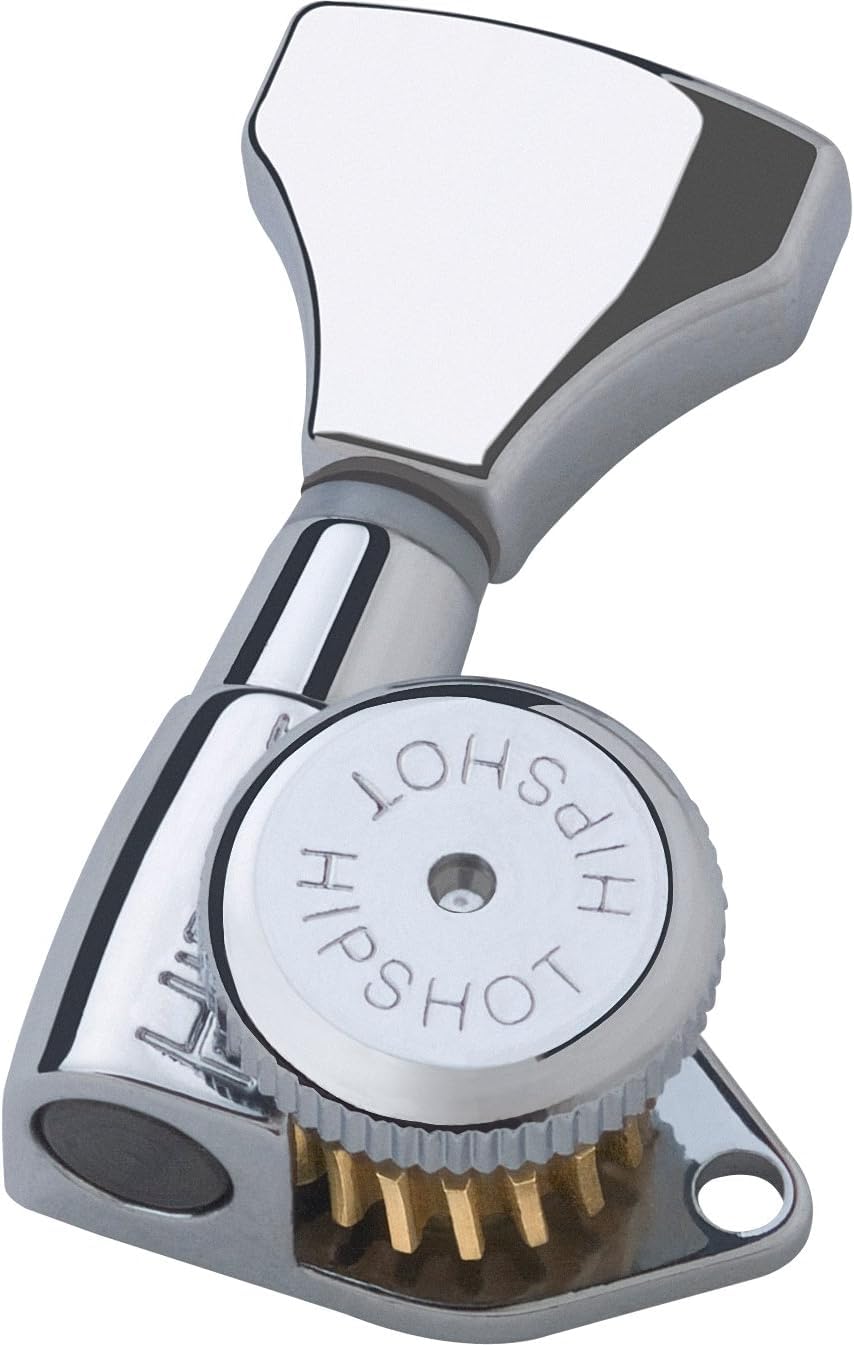 Hipshot 6GLO Grip-Lock Locking Guitar Tuning Machines 3+3 – Universal Mounting Plate UMP included – Chrome