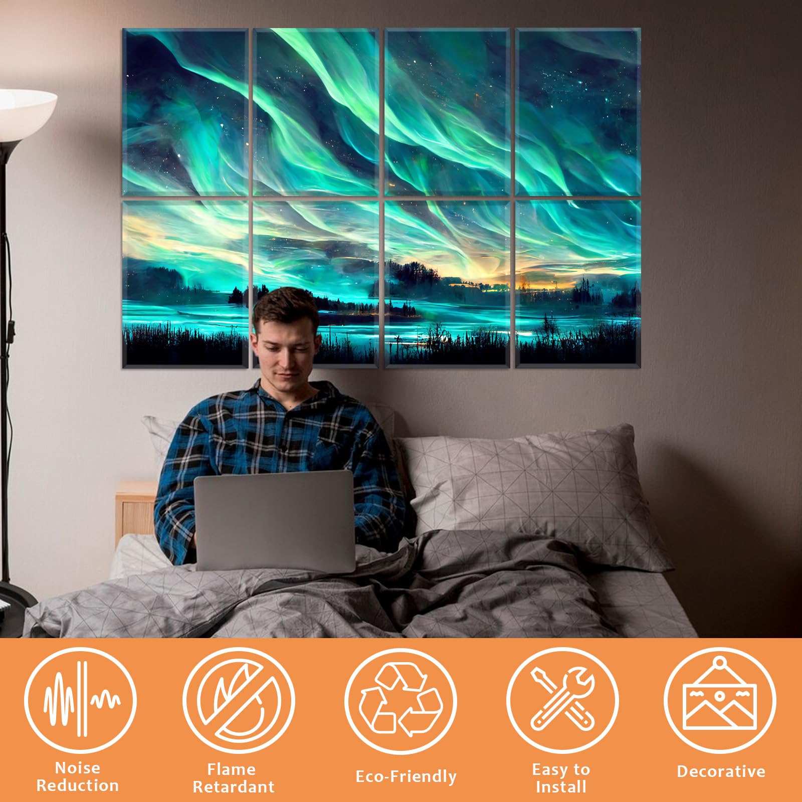 Art Acoustic Panels, 48″X32″ Self-adhesive Soundproof Wall Panels, 8 Pack Decorative Acoustical Wall Panel Sound Absorbing Panels Sound Dampening Panels for Home