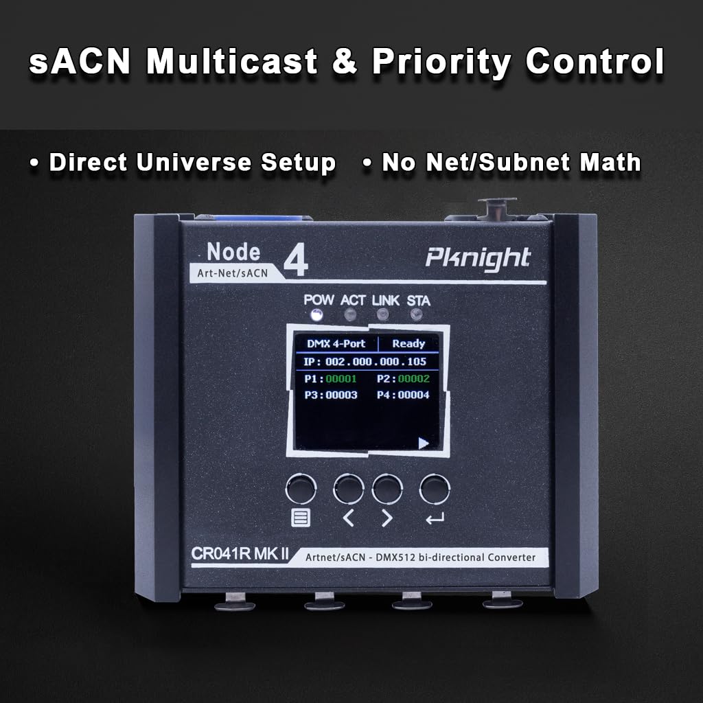 Pknight 3-Pin 4-Port Bidirectional ArtNet/sACN to DMX512 Node