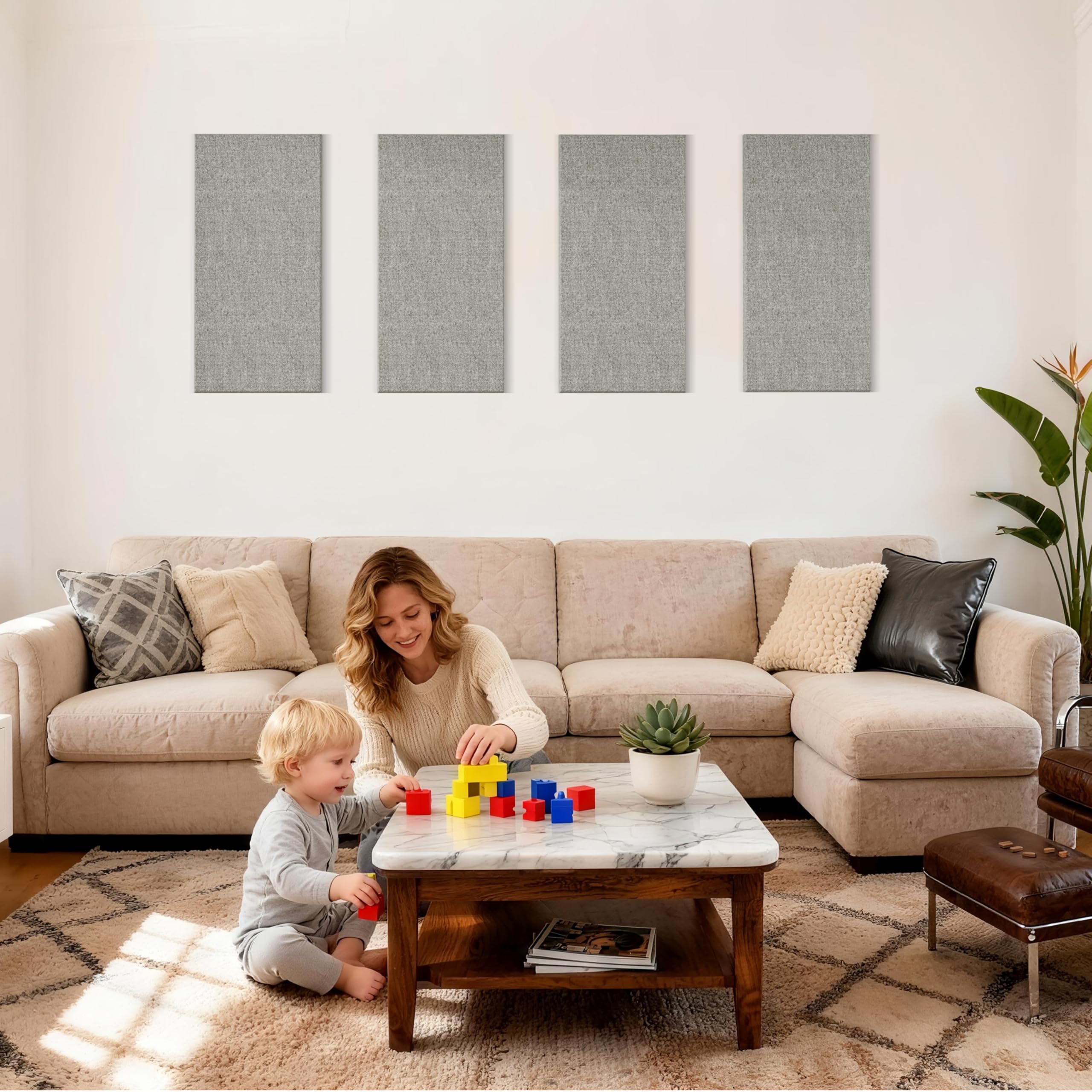 Reverbeon 4PCS Acoustic Panels, 24″x12″ Fabric Acoustic Panels for Walls, Self-Adhesive Sound Absorbing Panels for Home, Office, Studios (Mist Graphite)