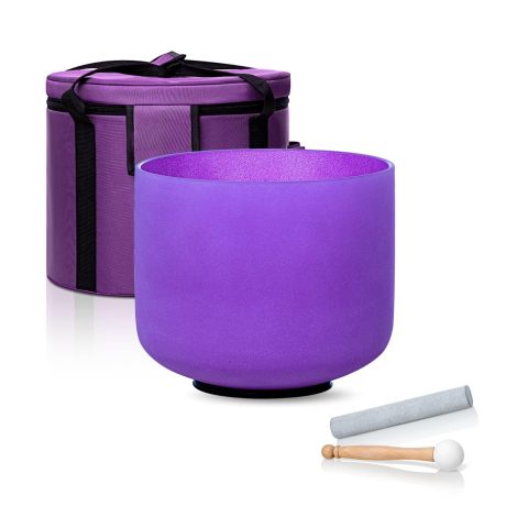 CALM CLANG 8 Inch Purple B Note 432hz Crown Chakra Crystal Singing Bowl Healing with Carrying Case and Rubber Mallet Suede Strikers Oring
