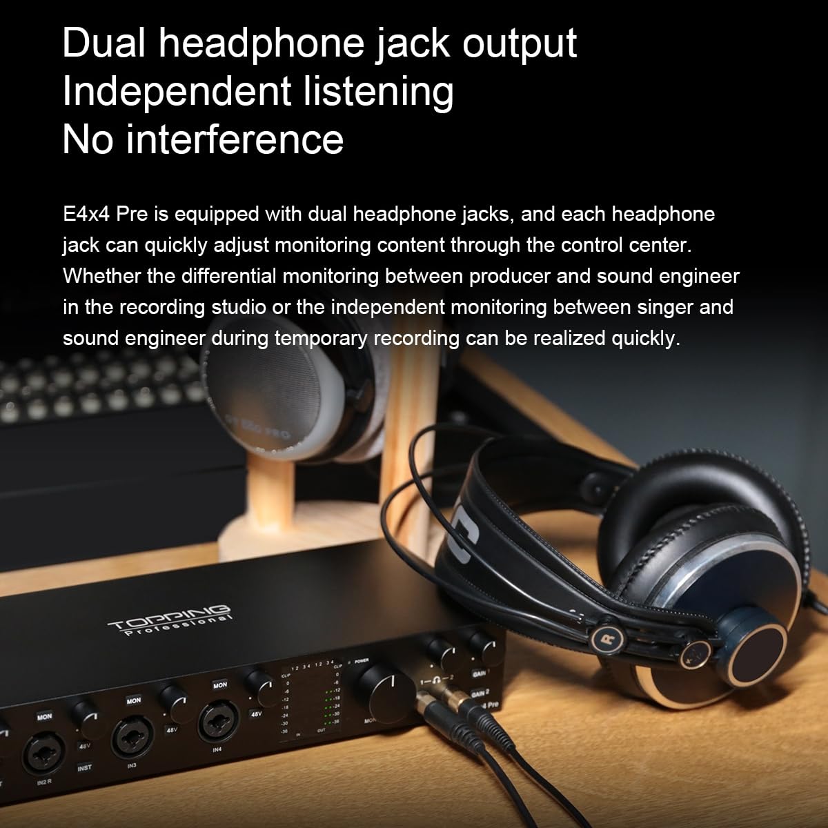 TOPPING E4X4 Pre USB Audio Interface – Dual USB-C Ports, 24bit/192kHz, 4IN/4OUT, Dual Headphone Outputs, Low Noise, Real-Time Monitoring, Mixer, for PC, Mac, iPhone, Professional Recording(Black)