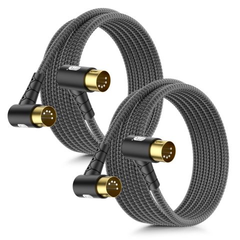 EMK 2Pack 10ft/3m 90-Degree MIDI Cable – Ultra-Compact 5-Pin DIN with Low-Profile Plugs for Tight Spaces, Compatible with Keyboard/Synth/Interface/Guitar FX (Studio & Live Use)