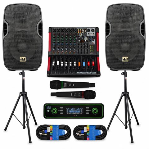 PA System with Wireless Microphone UHF,10″ PA Speaker, 2000W Audio Mixer
