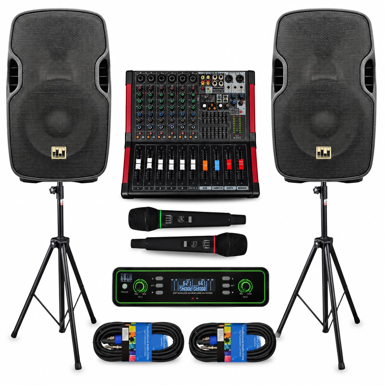 PA System with Wireless Microphone UHF,10″ PA Speaker, 2000W Audio Mixer