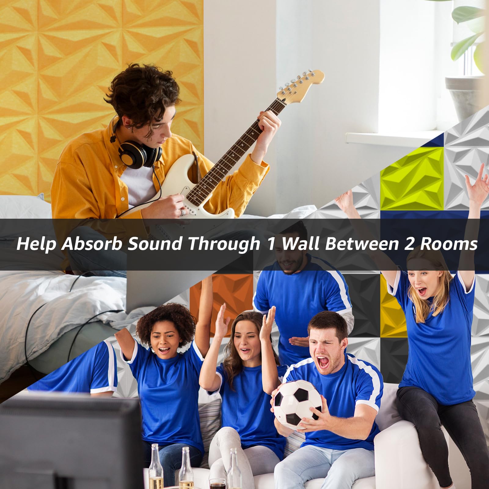 Art3dwallpanels Acoustic Panels 20 Pack Soundproof Wall Panels Sound Dampening Panels, 3D Wall Panels Sound Absorbing Panels, 12″ X 12″, Yellow with Tape