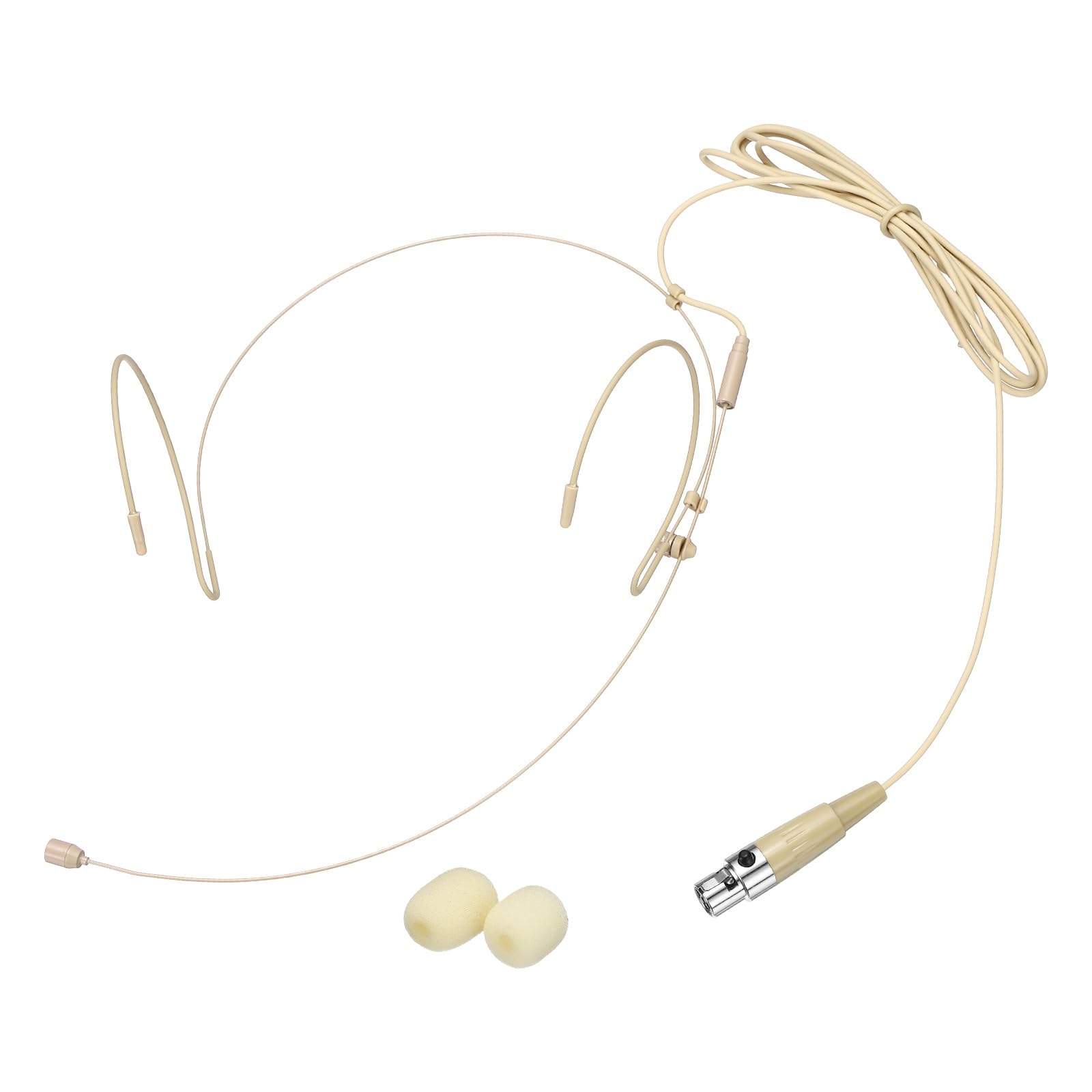 MECCANIXITY Ear Hook Headset Microphone, Double Over Ear Set Hanging Omnidirectional Wired Audio Condenser Microphone Headset with Mini XLR 4 Pin TA4F Plug 3.9ft Cable, Beige