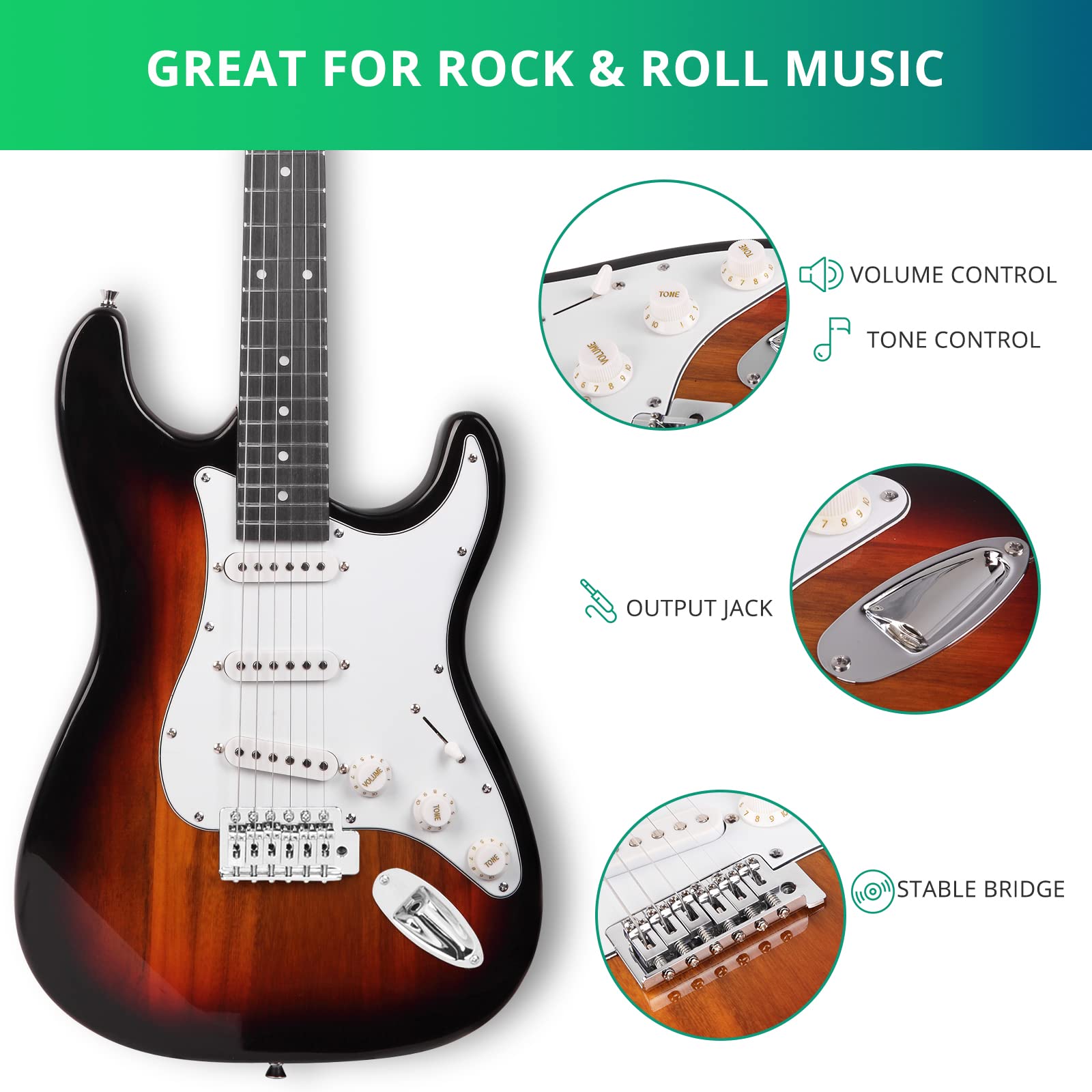 Ktaxon 39 Inch Electric Guitar Solid Body Beginner Kit with Gig Bag Sunset