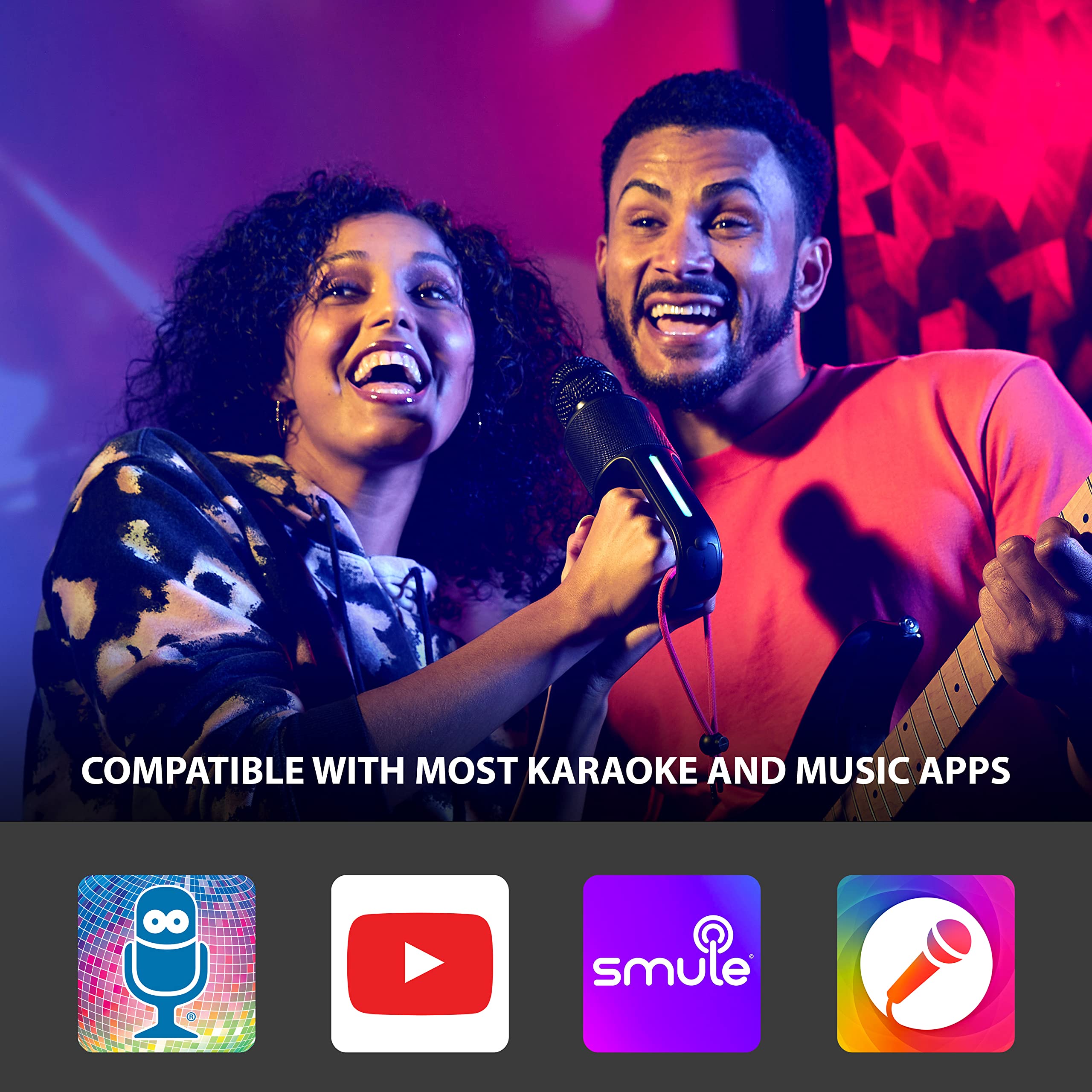 Move Mic by Singing Machine – Bluetooth Karaoke Microphone & Speaker with LED Lights, 22 Voice FX & Rechargeable Battery – Portable Mic for Dorm Parties, Family Fun, Kids, and Teens