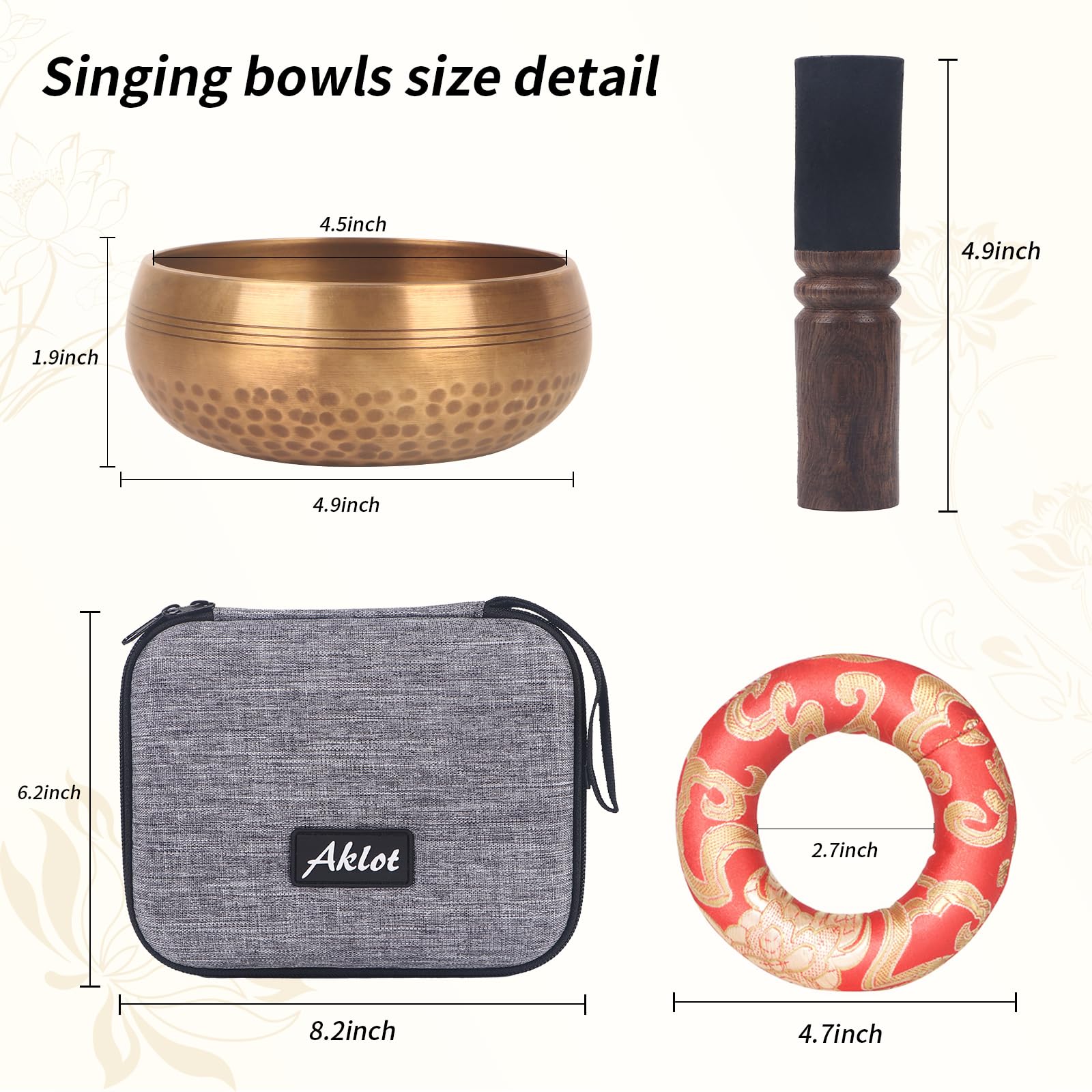 Kmise Tibetan Singing Bowls Set- Handmade in Nepal Meditation Sound Bowls for Yoga, Meditation, Mindfulness, Healing and Chakra Balancing, Stress Relief (5′, Buddha)