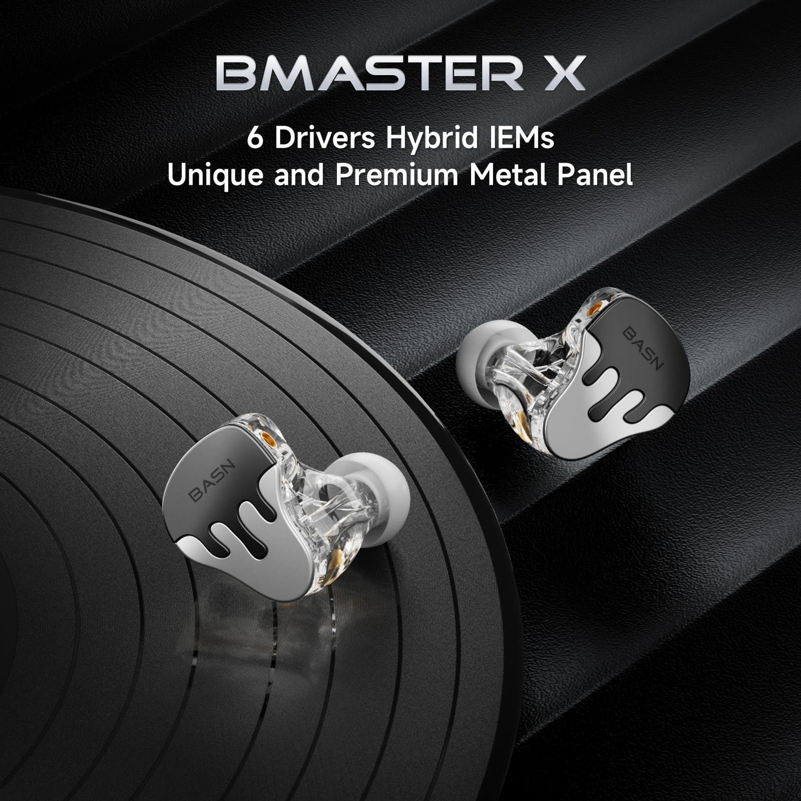 BASN BmasterX 6-Driver In Ear Monitor Headphones for Musicians, Black-White