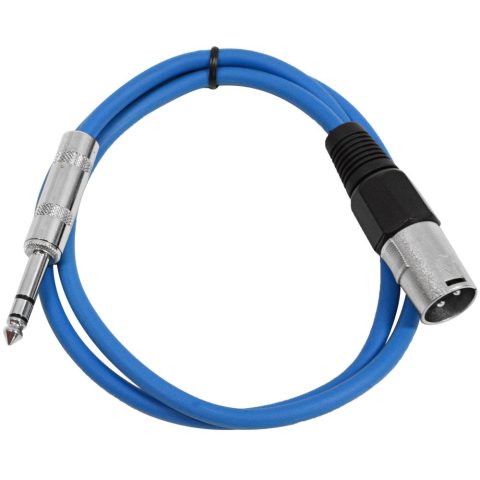 Seismic Audio – SATRXL-M3 – Blue 3′ XLR Male to 1/4″ TRS Patch Cable