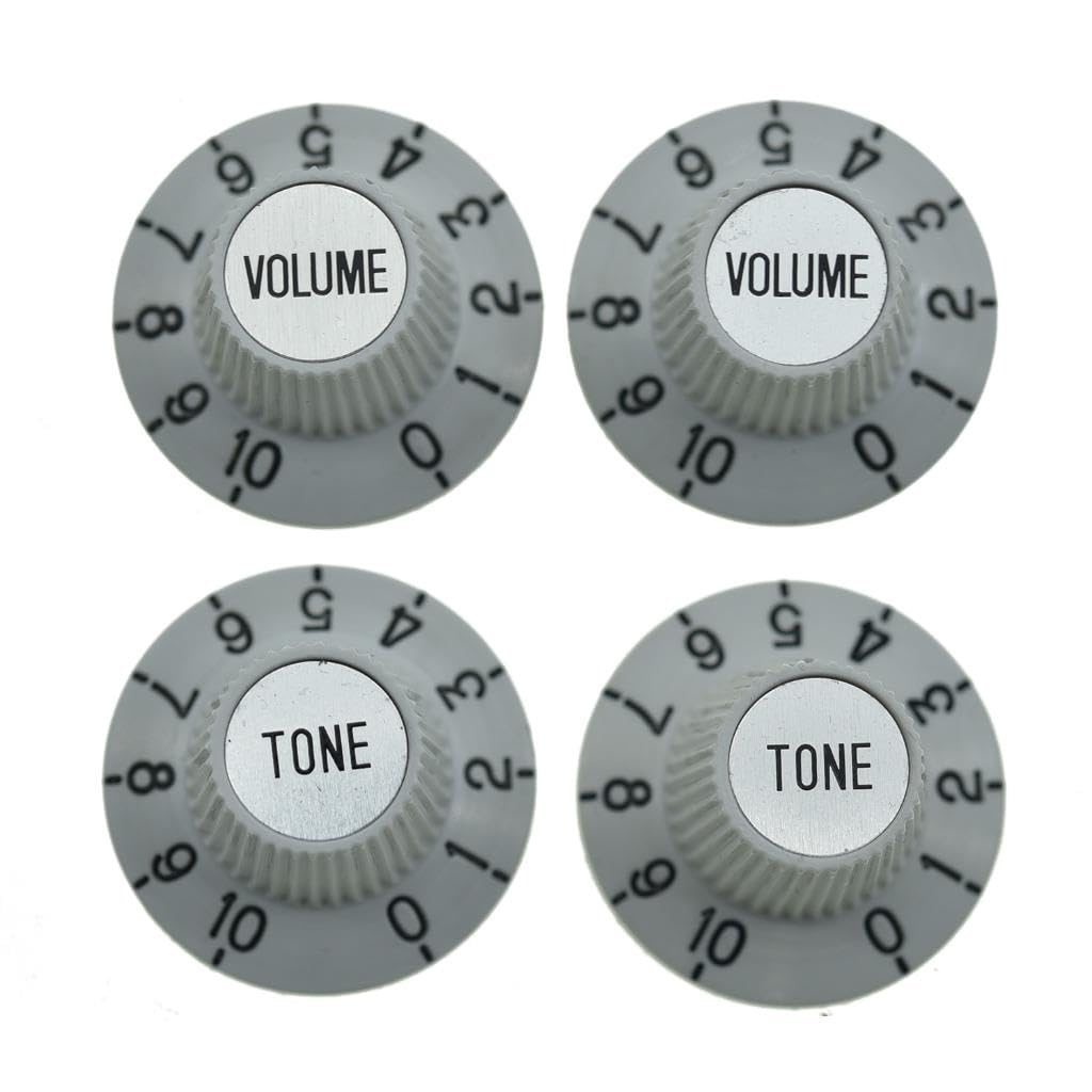 KAISH 4X White with Silver Cap LP Guitar Witch Hat Knobs Top Hat Knob for Epi Les Paul SG
