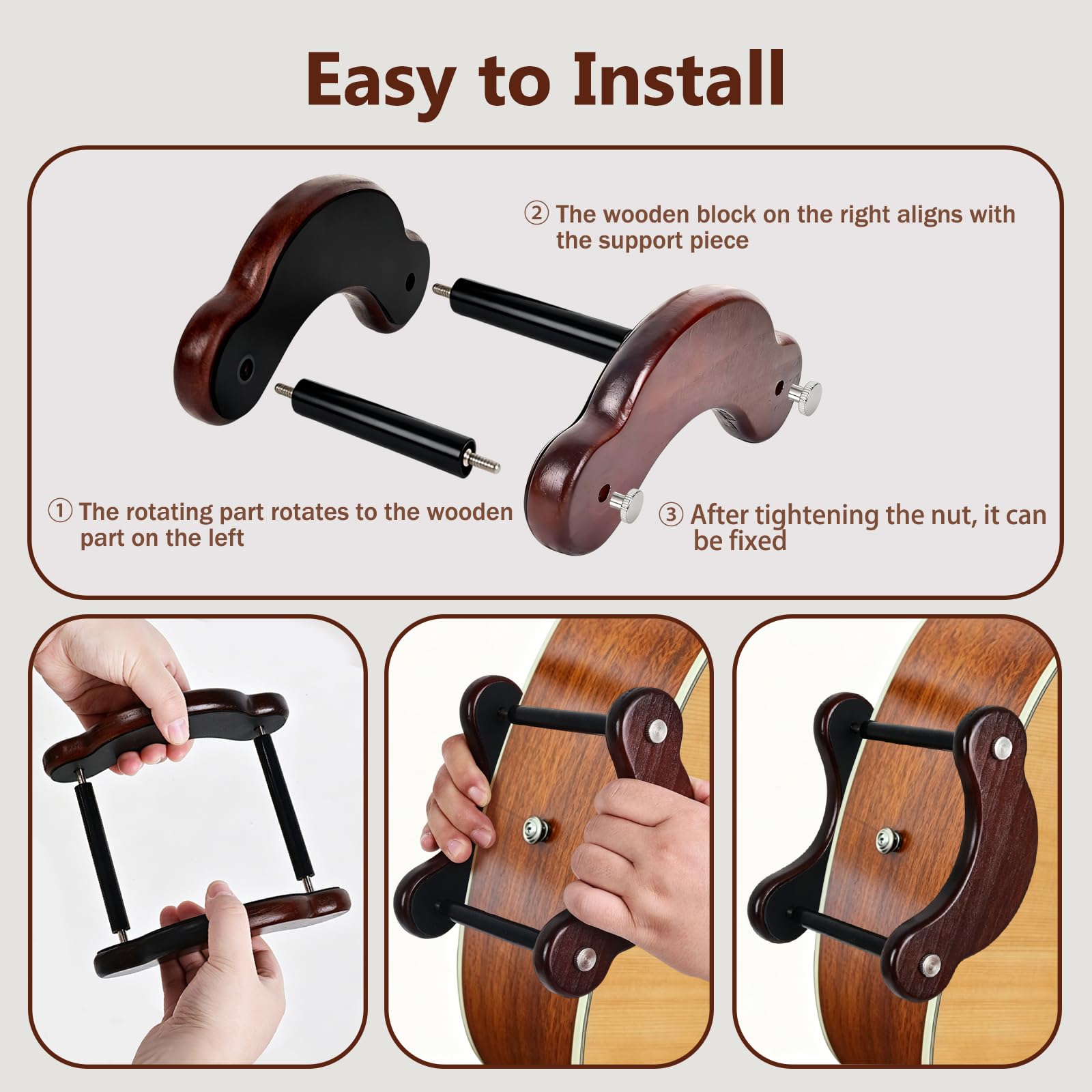 RPMTUK Acoustic Guitar Stand, Portable Adjustable Guitar Stand Floor, Clip-On Self-Standing Solid Wood Guitar, Guitar Holder for Acoustic, Classic and Folk Guitar
