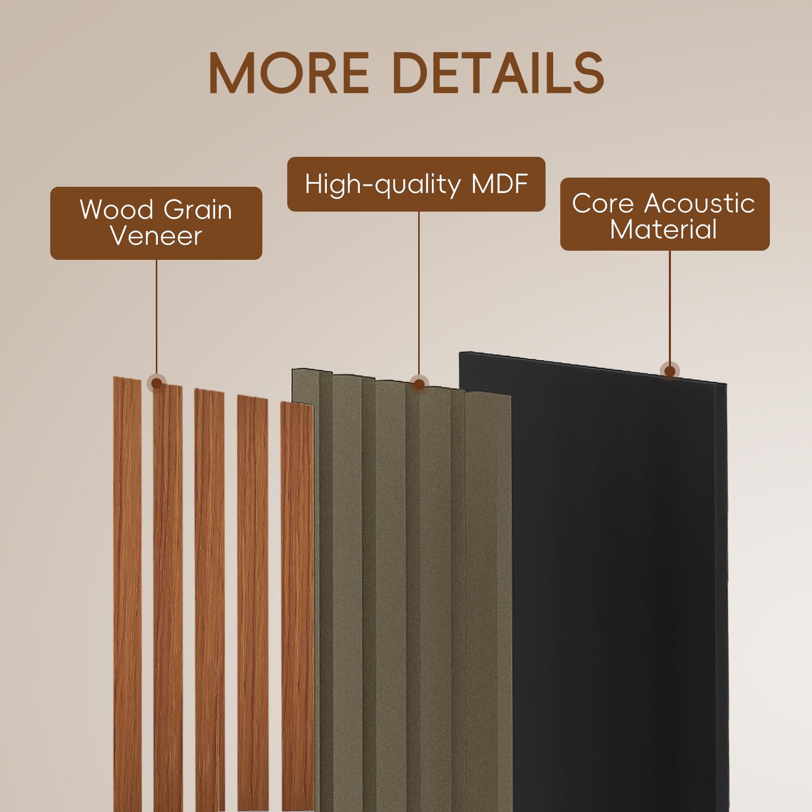 EVERECO 6 Pack Wood Slat Acoustic Wall Panels 92.5″ × 7.87″, 3D Sound Absorbing Wall Panels for Home Office Decoration (Luxury Teak)