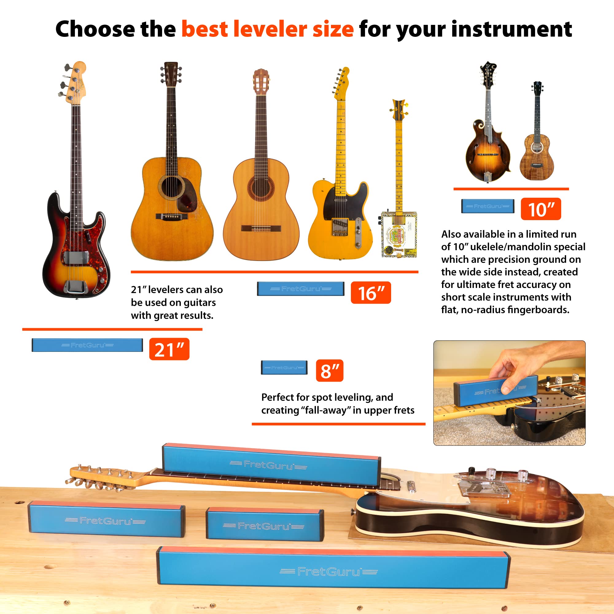FretGuru Fret Leveler – Professional Sanding Beam Ultra-Precision, 10″