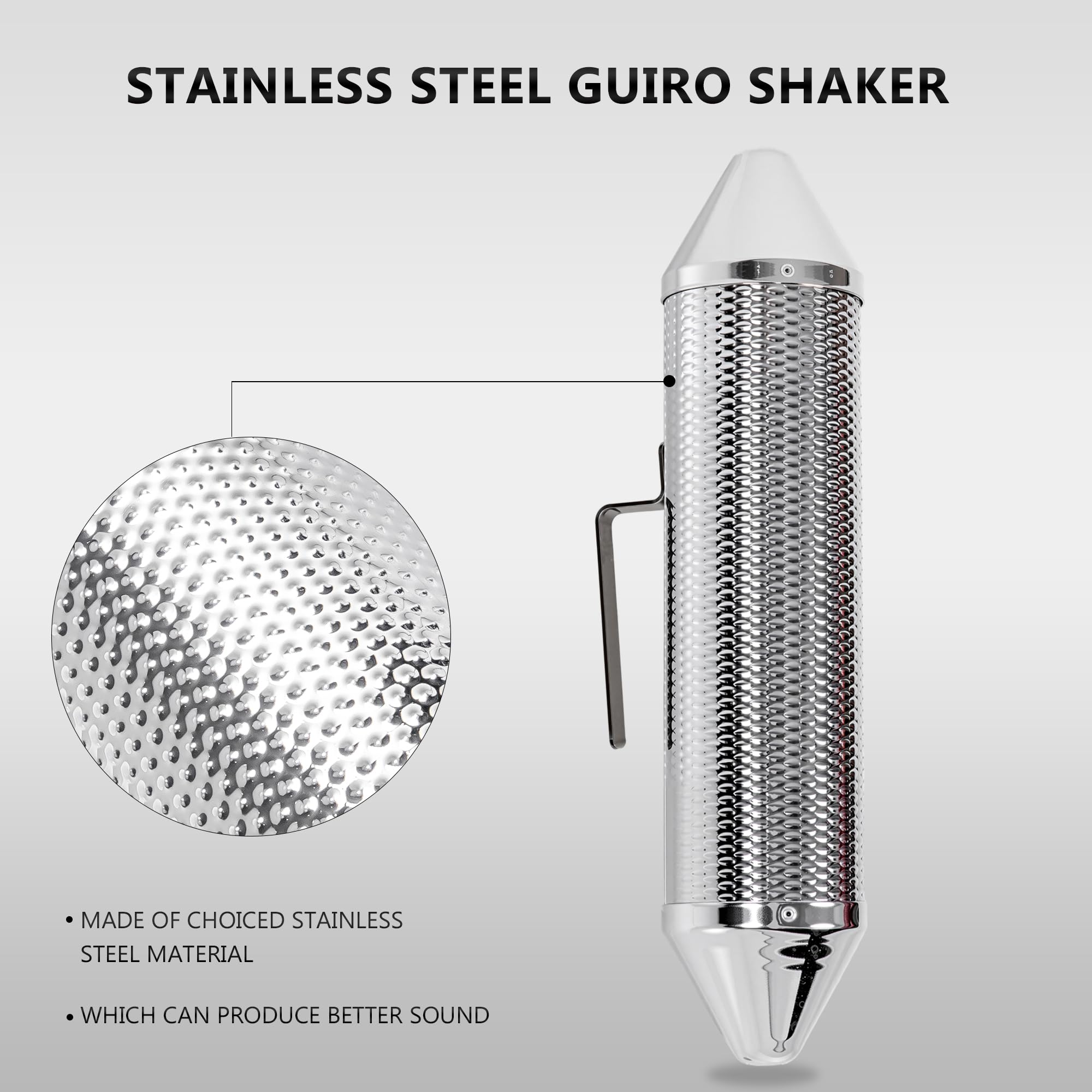 Eavnbaek 15″ 3″ Stainless Steel Guiro Shaker with Scraper for Adults