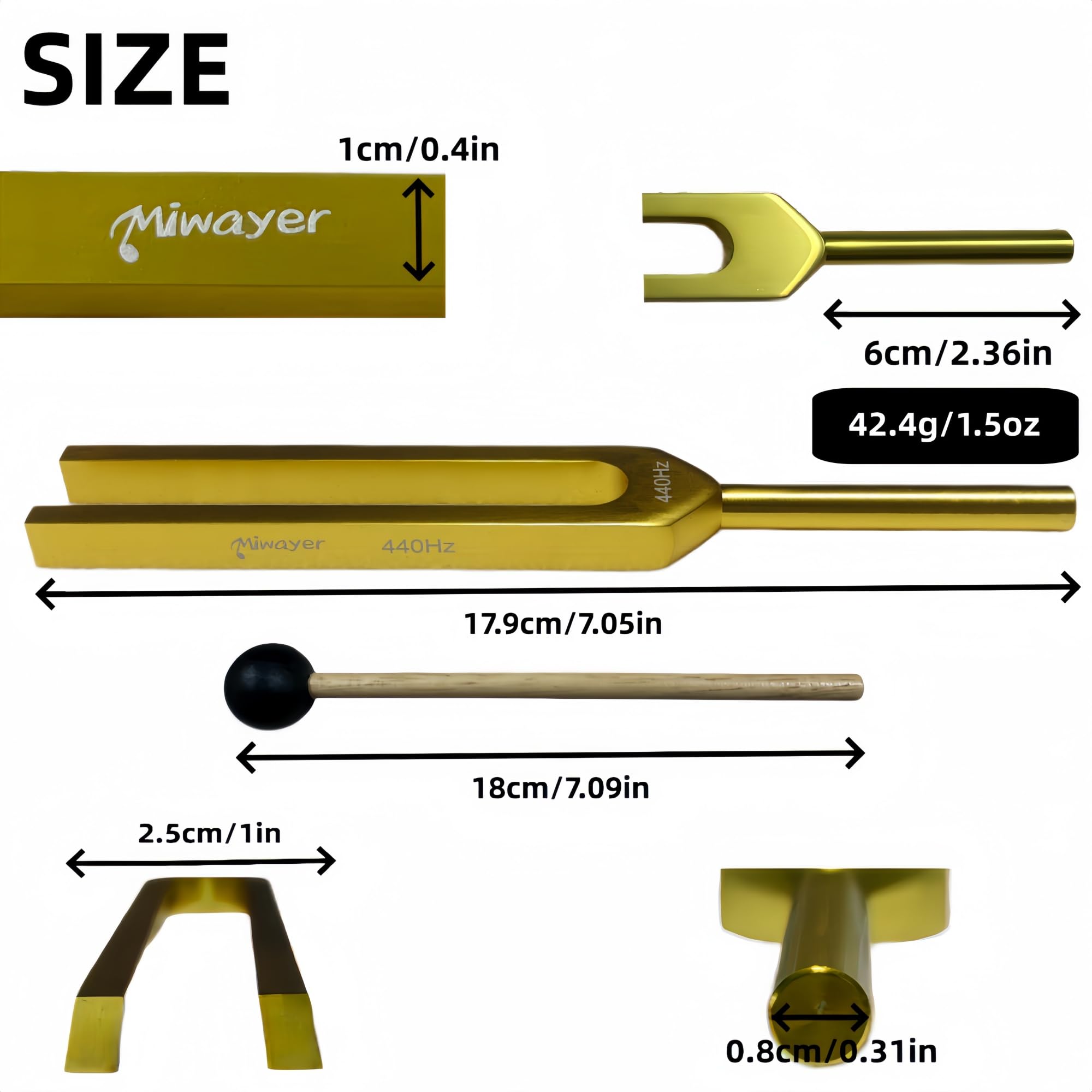 Miwayer Professional International A A440Hz Tuning Forks Golden for Healing, Medical, and Music – Multi-Frequency Tuning Fork Kit for Sound Therapy, Meditation, Chakra Balancing