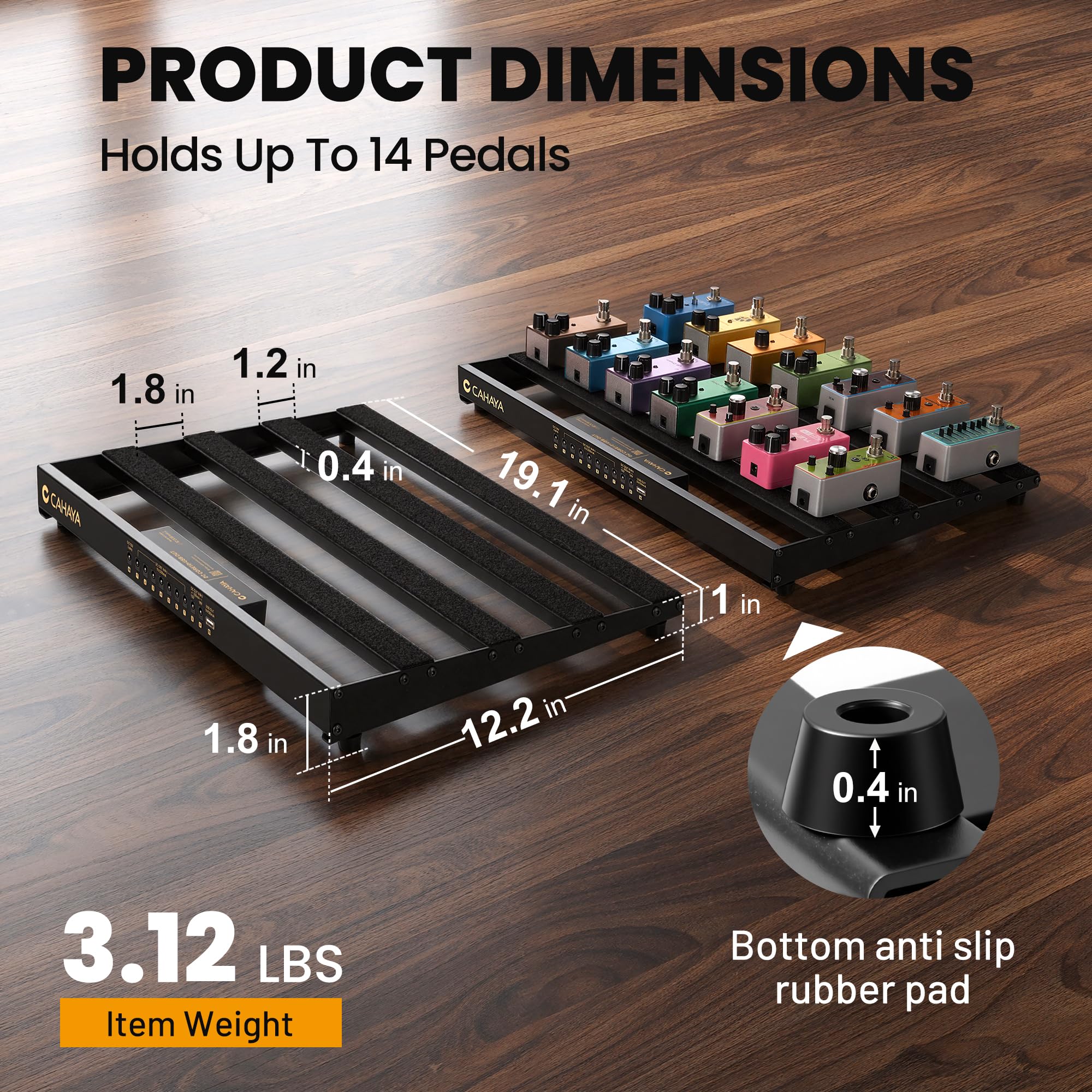 CAHAYA Guitar Pedal Board Portable – Pedal Board Built-in Power Supply Lightweight Aluminum Alloy Guitar Effect Pedalboard with DC Cables USB Output Carry Bag and Power Adapter 19″ x 12″ 4.6lbs