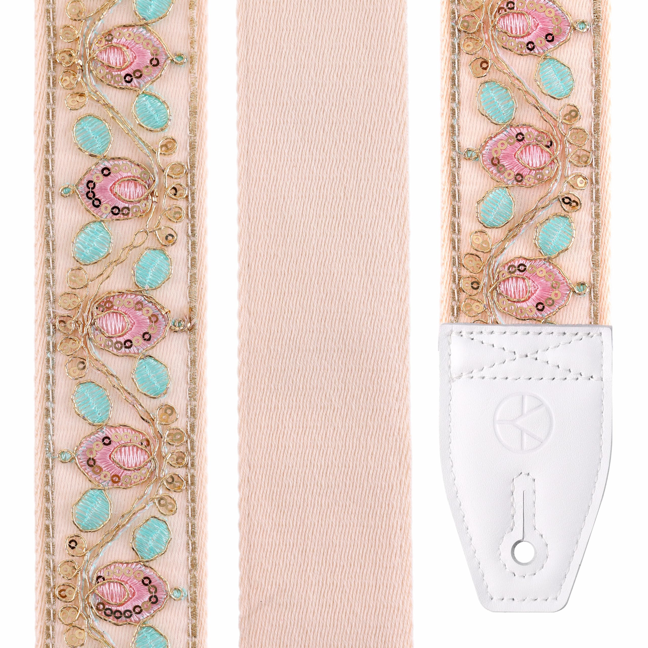 YIKOKO Guitar Strap 2 inch Lace Embroidered Floral Guitar Straps with Full Grain Leather End, for Bass, Electric and Acoustic Guitars, Free Button, Locks and Picks