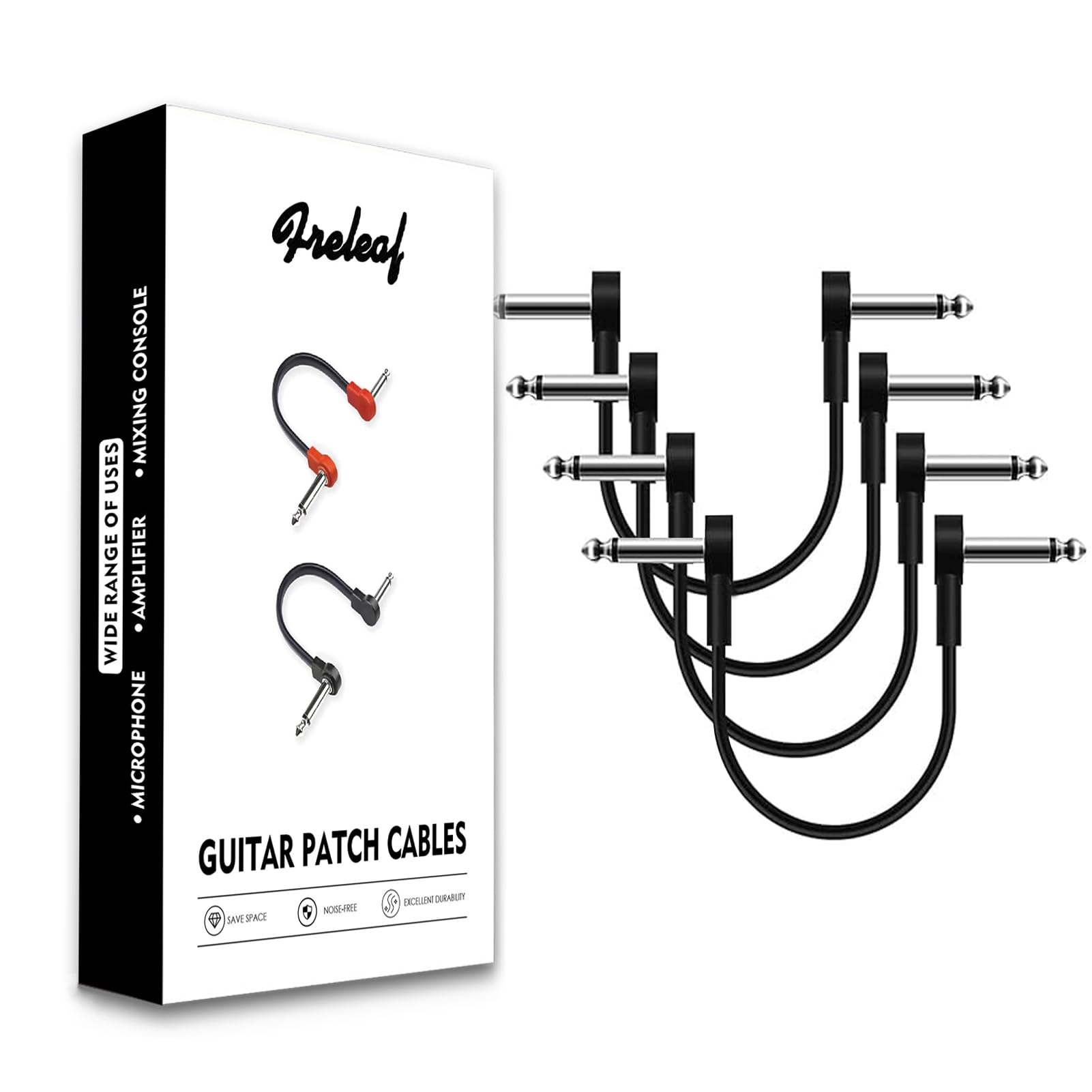 Freleaf Professional Flat Guitar Patch Cables, Noise Free, Save Space, 1/4″ TS Right Angle for Guitar Effect Pedals, Upgraded Full Metal Casing, 6IN 4 Pack
