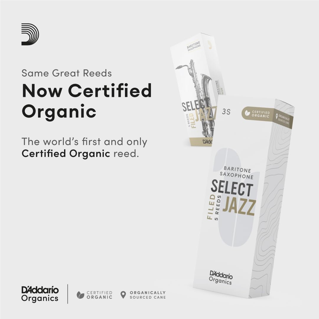 D’Addario ORSF05BSX2M Organic Select Jazz Filed Baritone Saxophone Reeds – Sax Reeds – Individually Sealed – 2 Medium, 5 Pack
