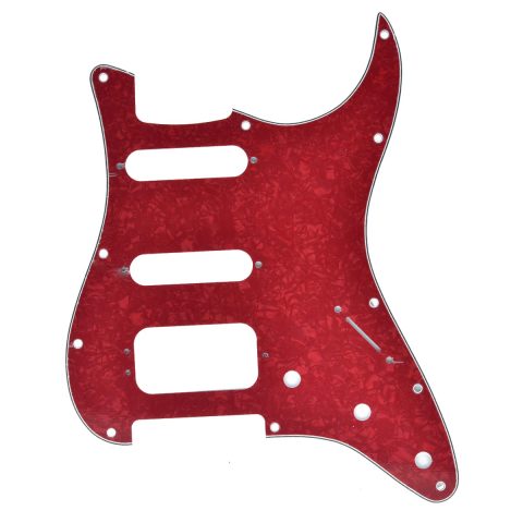 Dopro 11-Hole Strat HSS Guitar Pickguard 3-Screw Humbucking Pickup Mount Fits American Fender Stratocaster Red Pearl