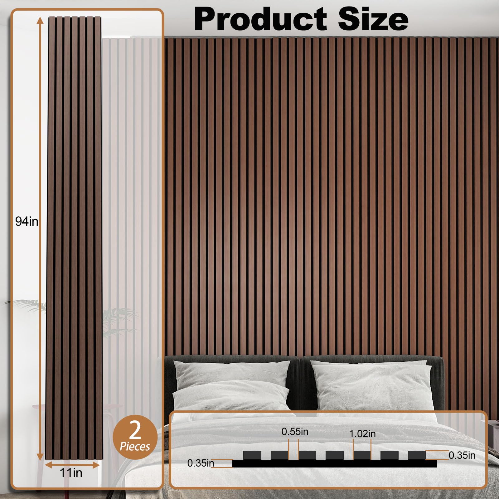 Fivaz 4 Pcs 94″ × 11″ Wood Panels for Wall, Soundproof Wood Slat Wall Paneling, Stylish Decor Acoustic Wall Panels for Wall and Ceiling, Odor-Free & Easy to Install, Dark Walnut