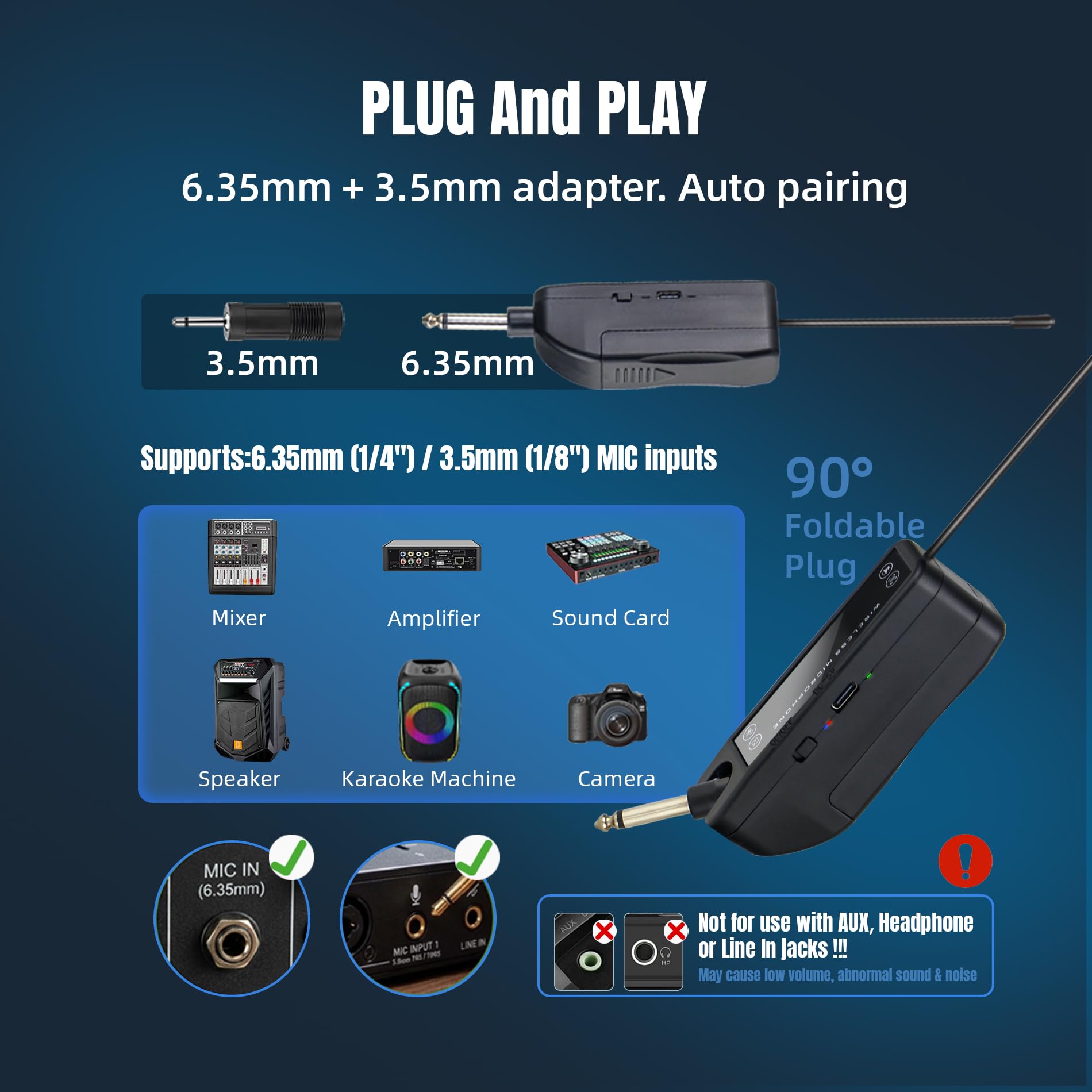 WONATU Handheld Wireless Microphones, 2.4G 500 ft Range