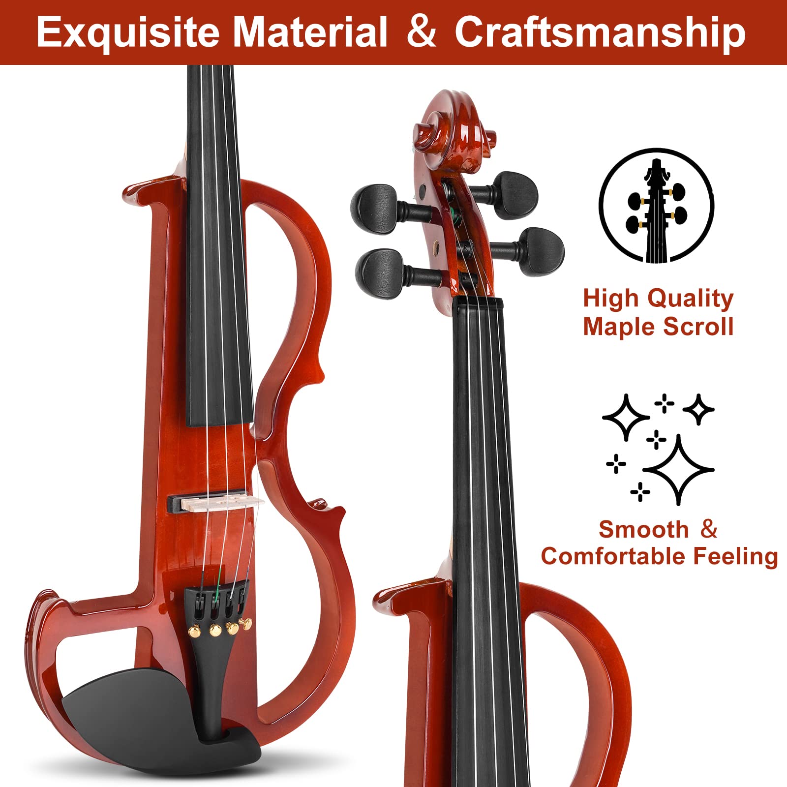Vangoa Electric Violin 4/4 Full Size Silent Electronic Violin Fiddle, Red