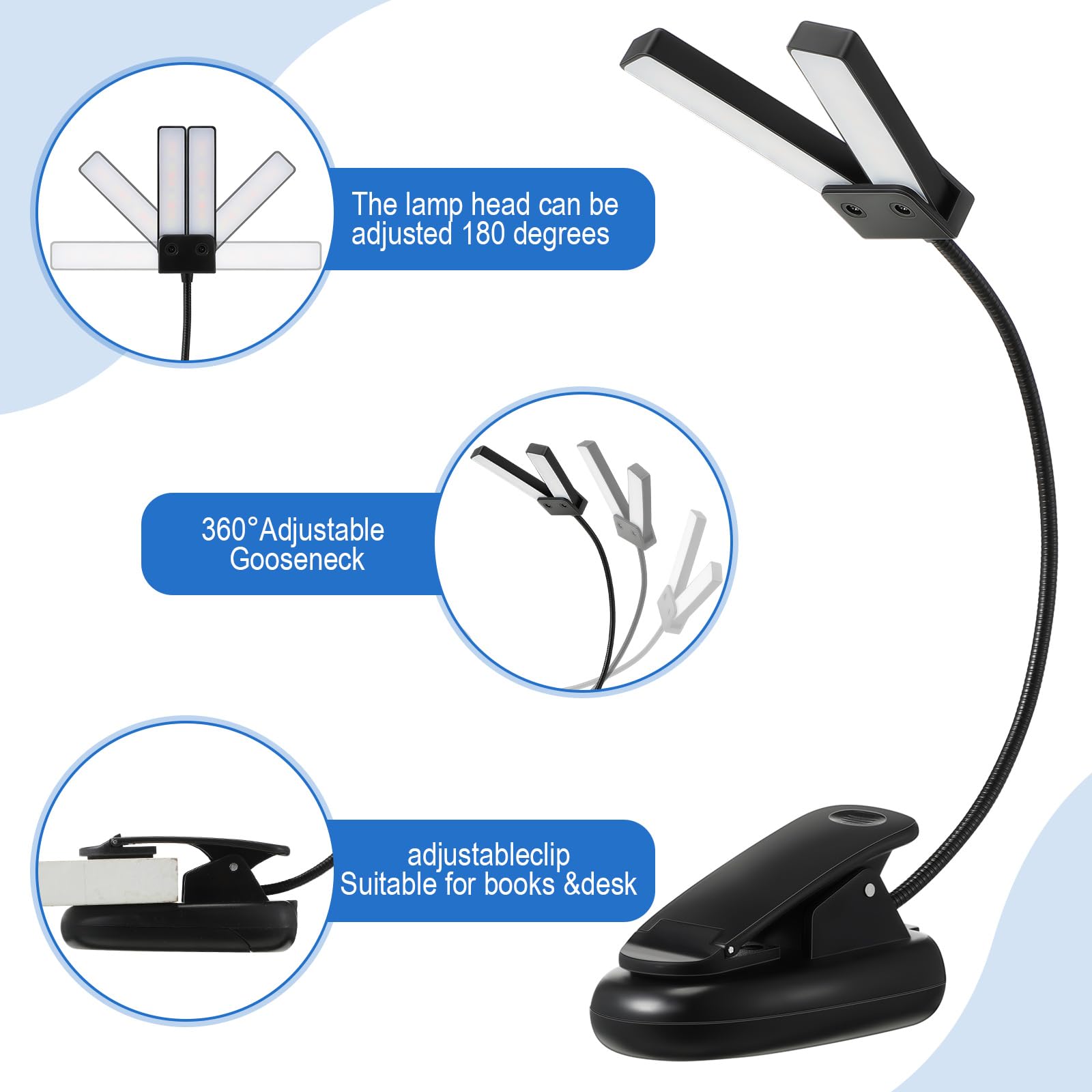Retisee 12 Pcs Music Stand Lights Clip on Reading Lights,Double-lamp Style