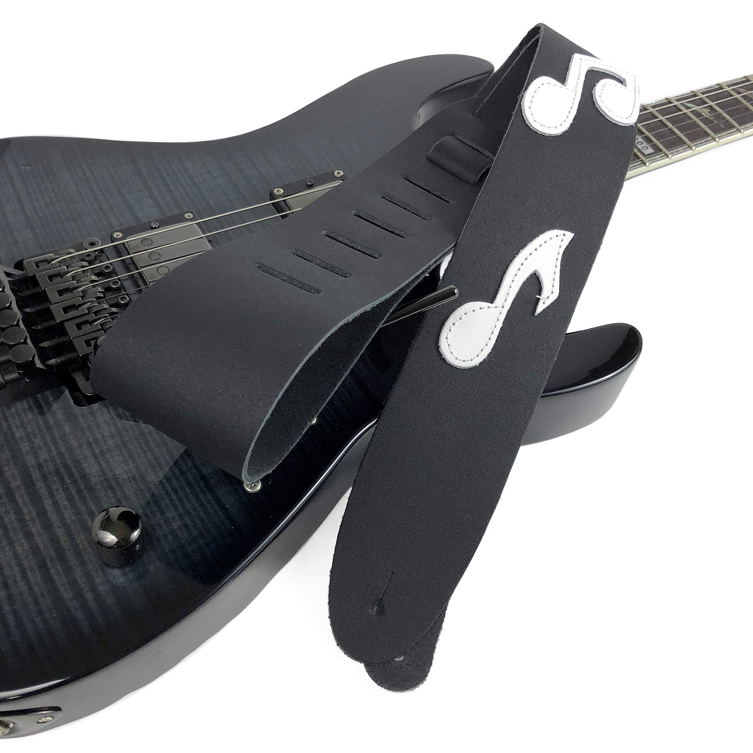 Perri’s Leathers, 41″-56″, Black & White, The Famous Collection, Leather Guitar Strap, Adjustable, Durable Design, Acoustic & Bass Guitar Straps for Electric, Musical Notes Themed