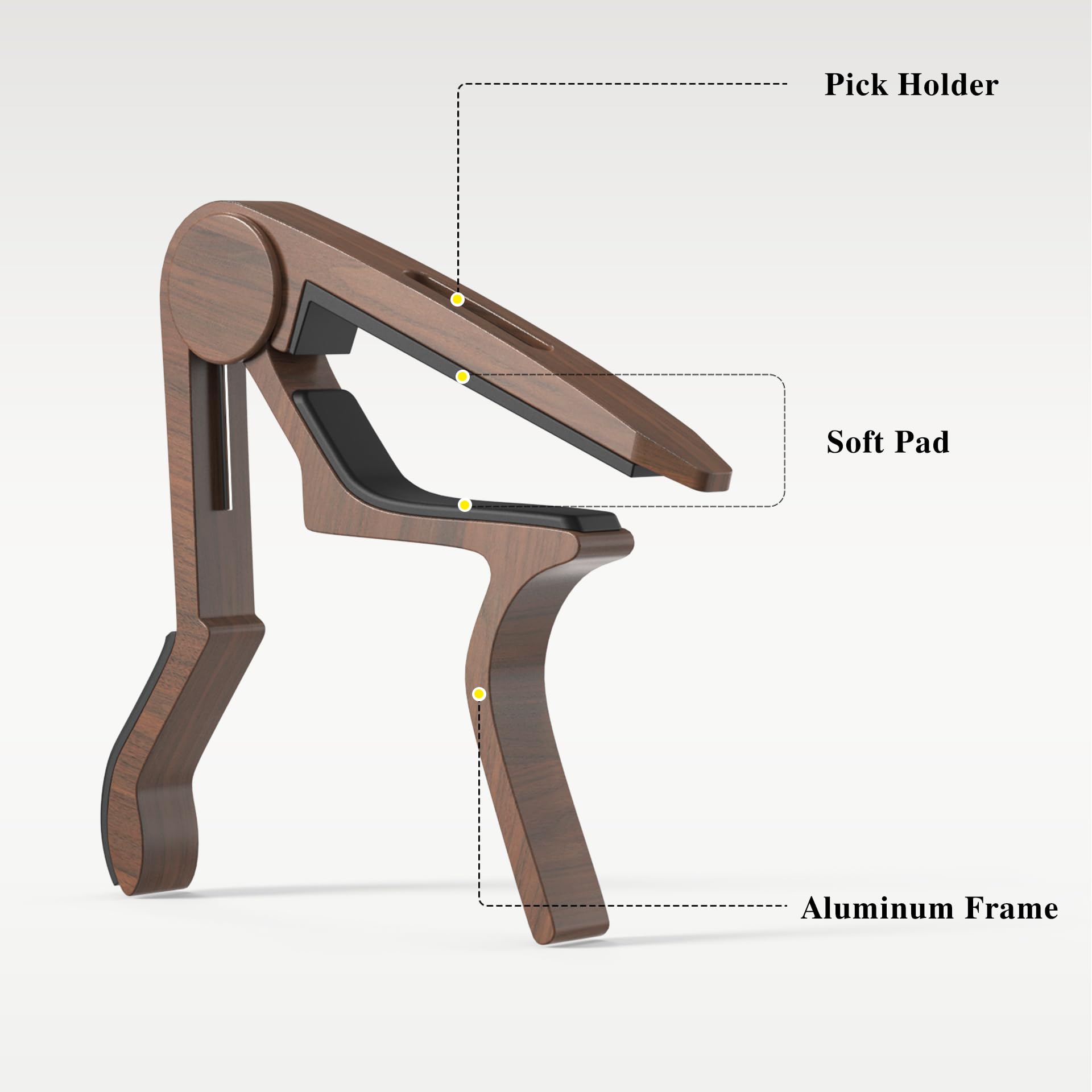 Capo, Guitar Capo with Pick Holder and 5 Picks, Guitar Clamp, Guitar Kapo, Capo for Acoustic & Electric Guitar, Ukulele, Banjo, Mandolin (Black & Rosewood)