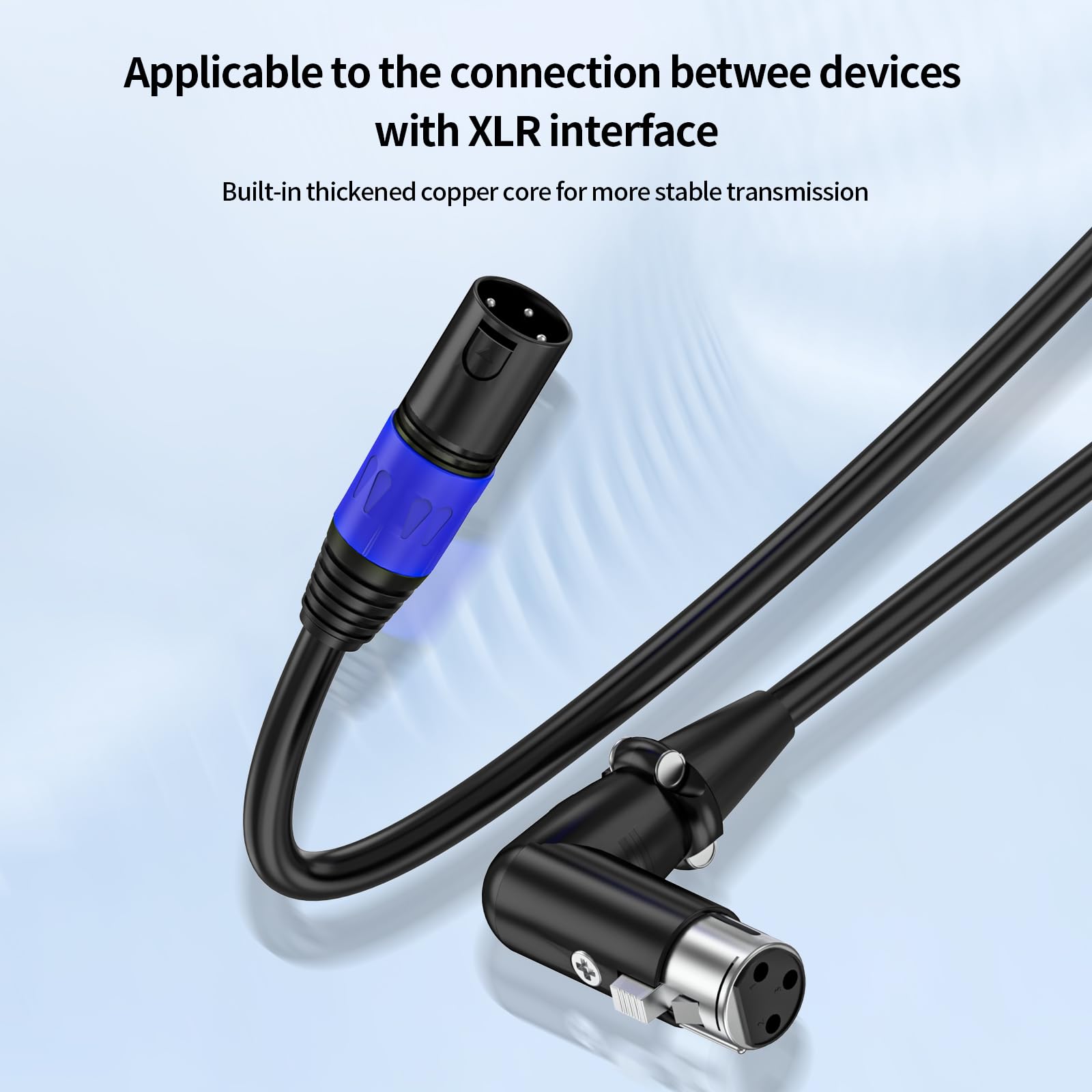 ZTOXLR XLR Right-Angle Female to Straight Male Microphone Extension Cable, 90-Degree Female to Straight Male Balanced Cord 3-Pin to 3-Pin, -0.5ft 2Pack